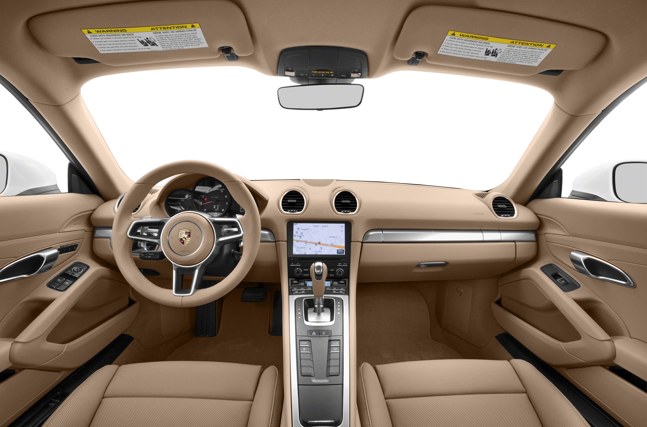 Beige interior with steering wheel, dashboard, and central touchscreen console