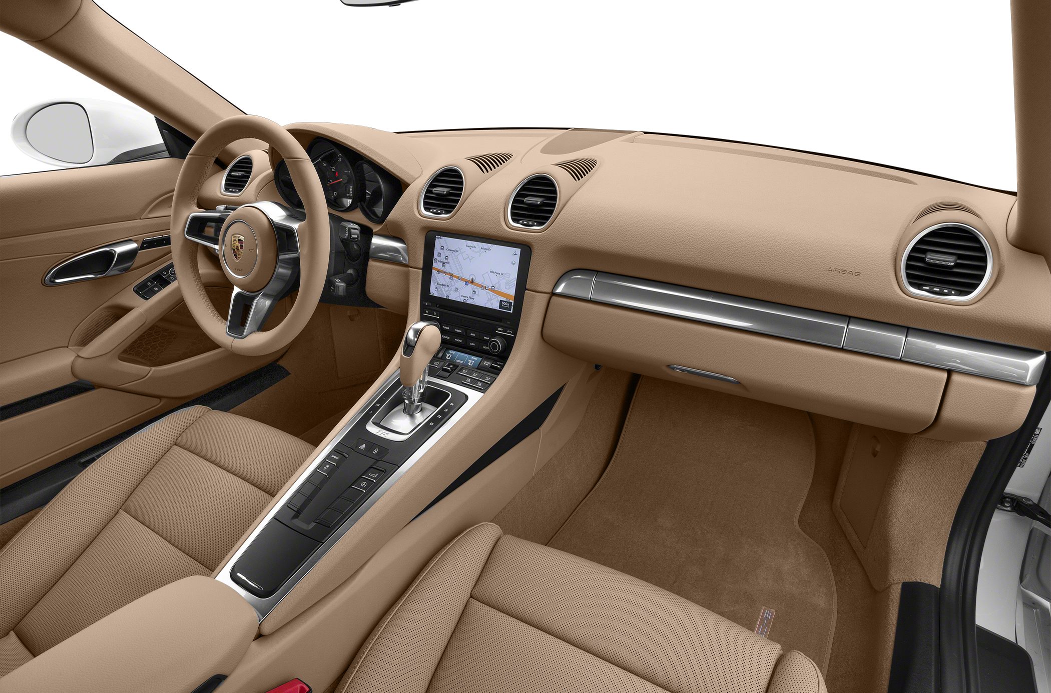 Beige leather interior with modern dashboard and touchscreen