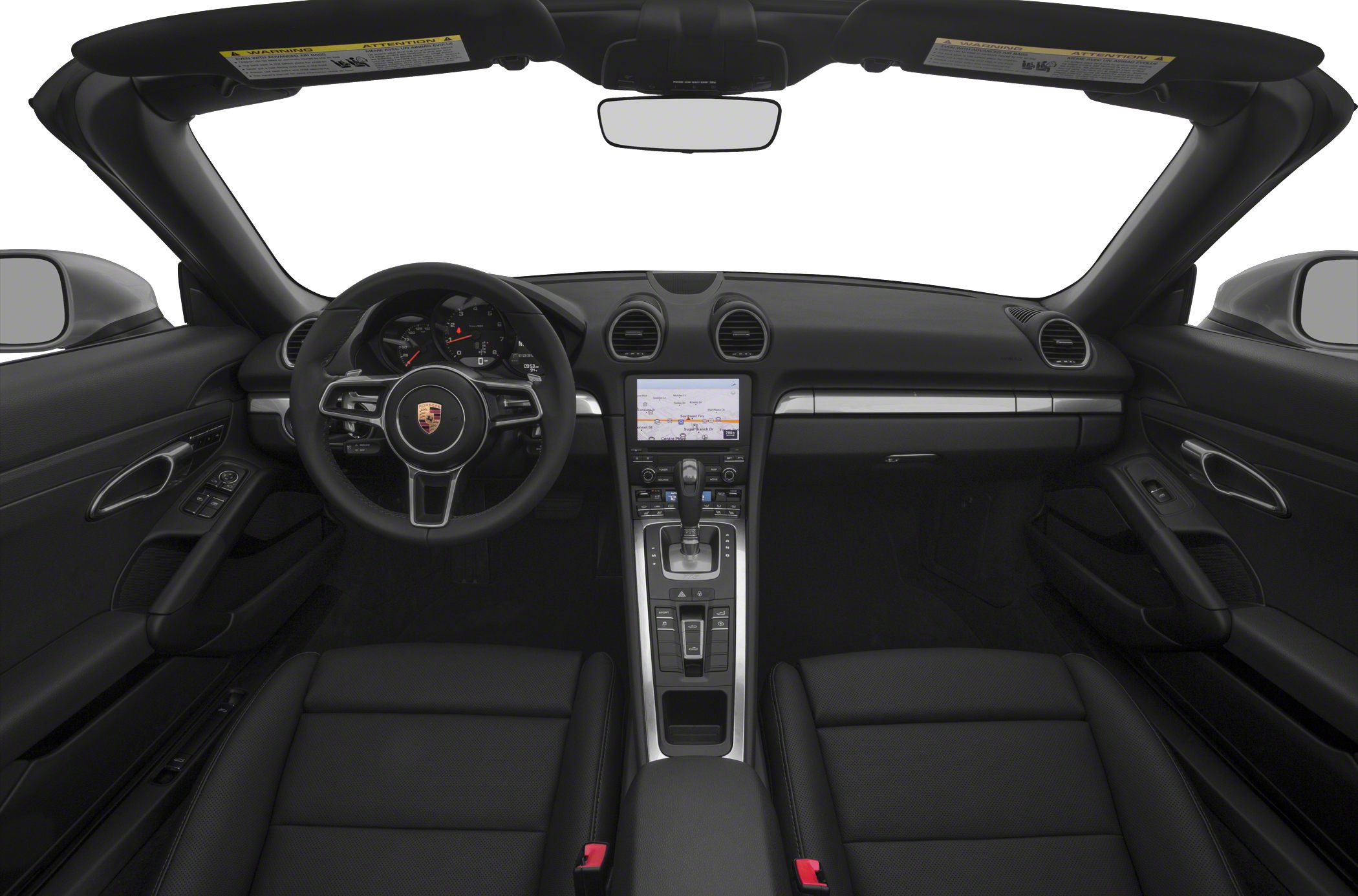 Interior with dashboard, steering wheel, and infotainment system