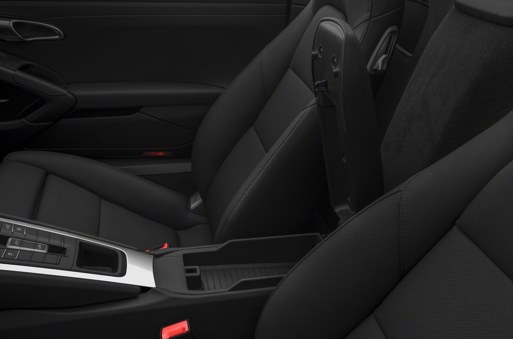 Black leather seats and central console interior close-up