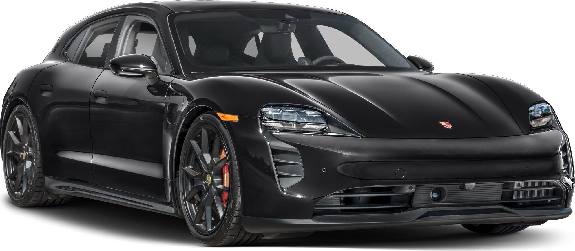 Front view of a sleek vehicle with LED headlights and aerodynamic design.
