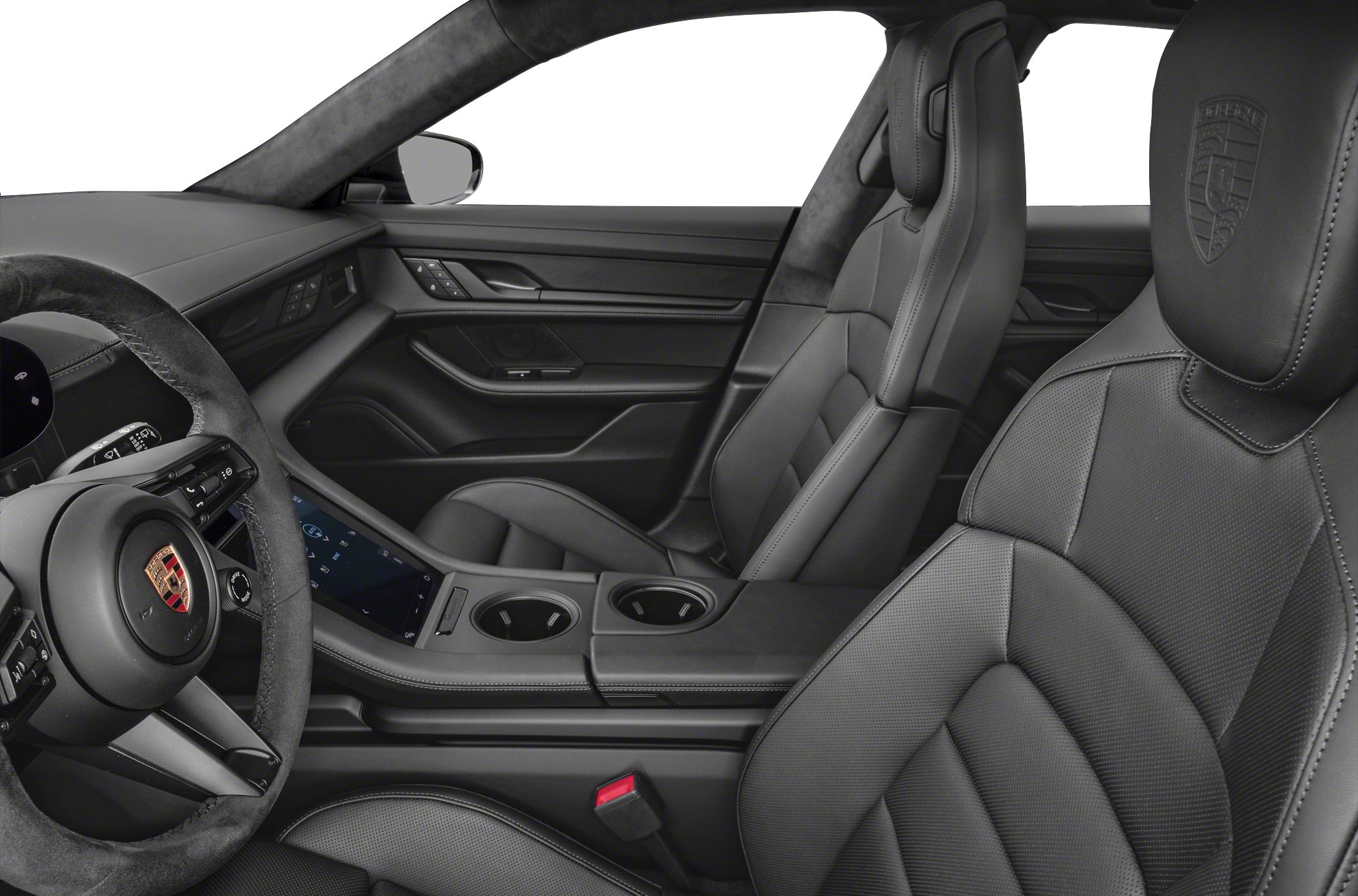 Luxury car interior with leather seats and digital controls