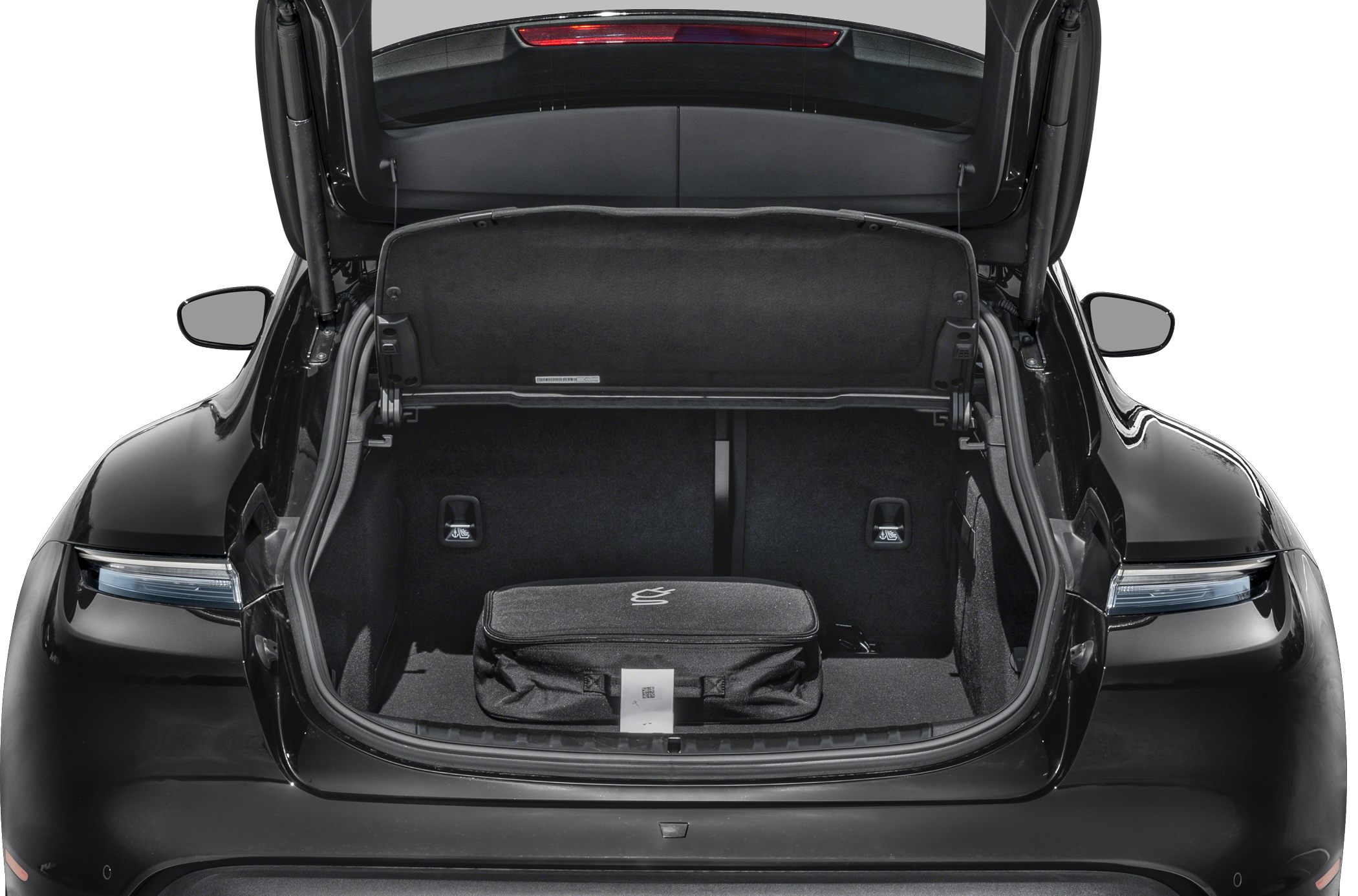 Open rear trunk with spacious interior and cargo item