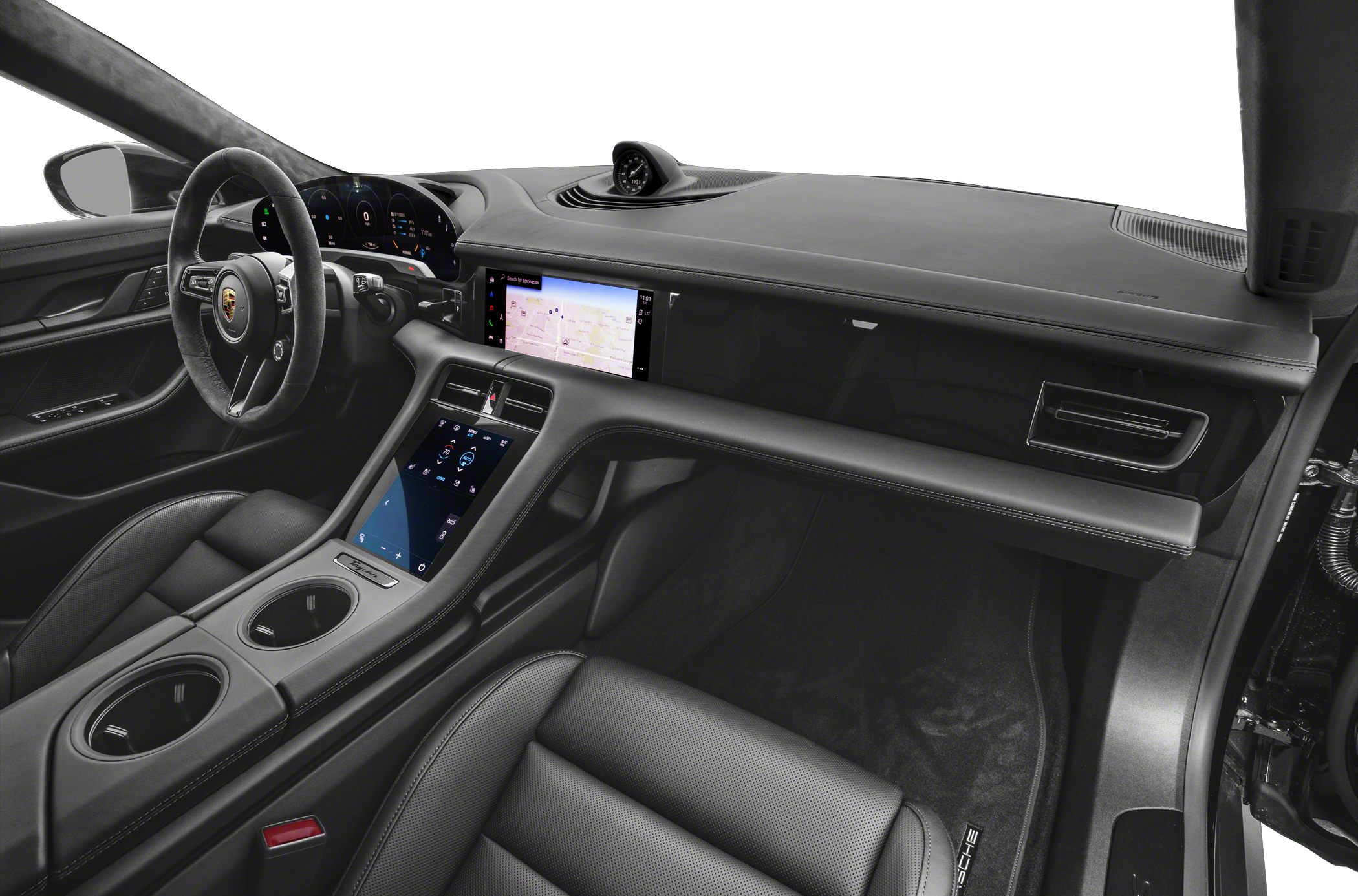 Digital dashboard and dual touchscreen center console interior