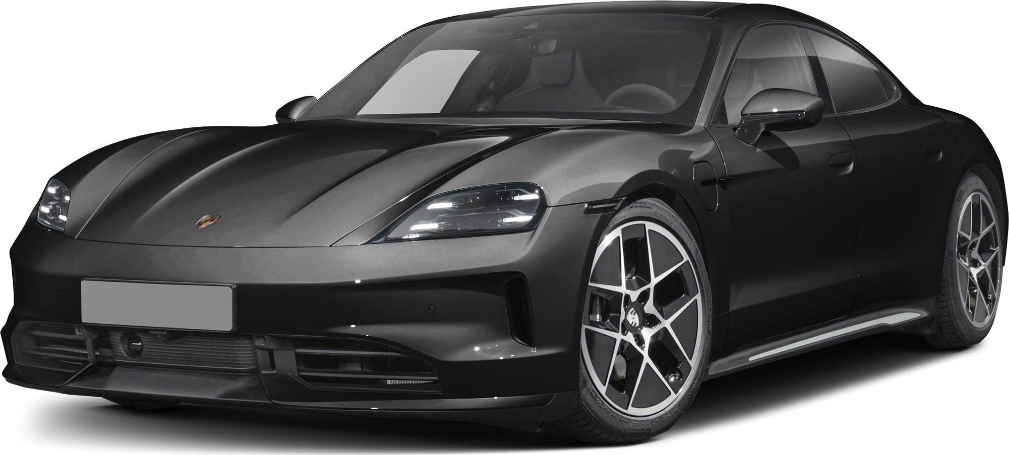Electric sports sedan front with aerodynamic alloy wheels