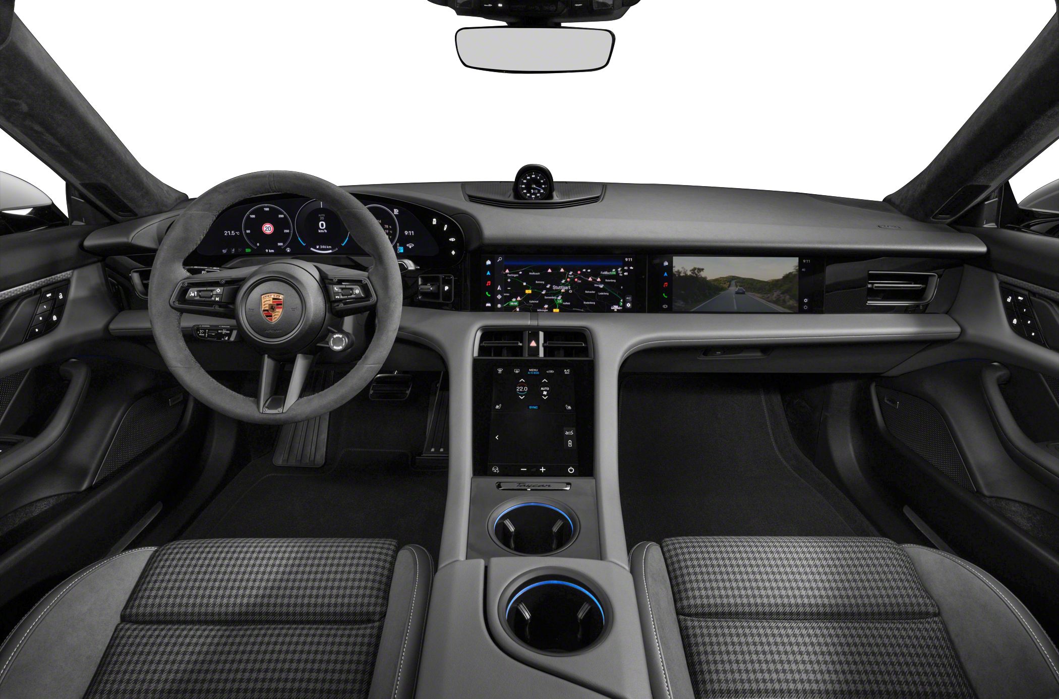 Mid-center dashboard with dual digital displays and modern controls