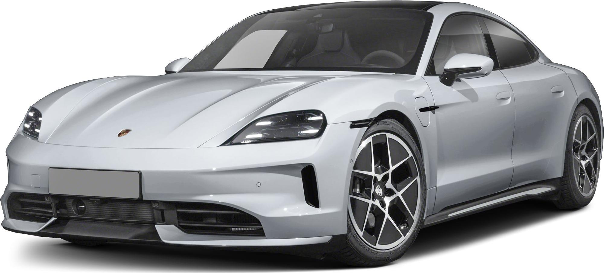 Front-side view with LED headlights and unique alloy wheels of electric sports sedan