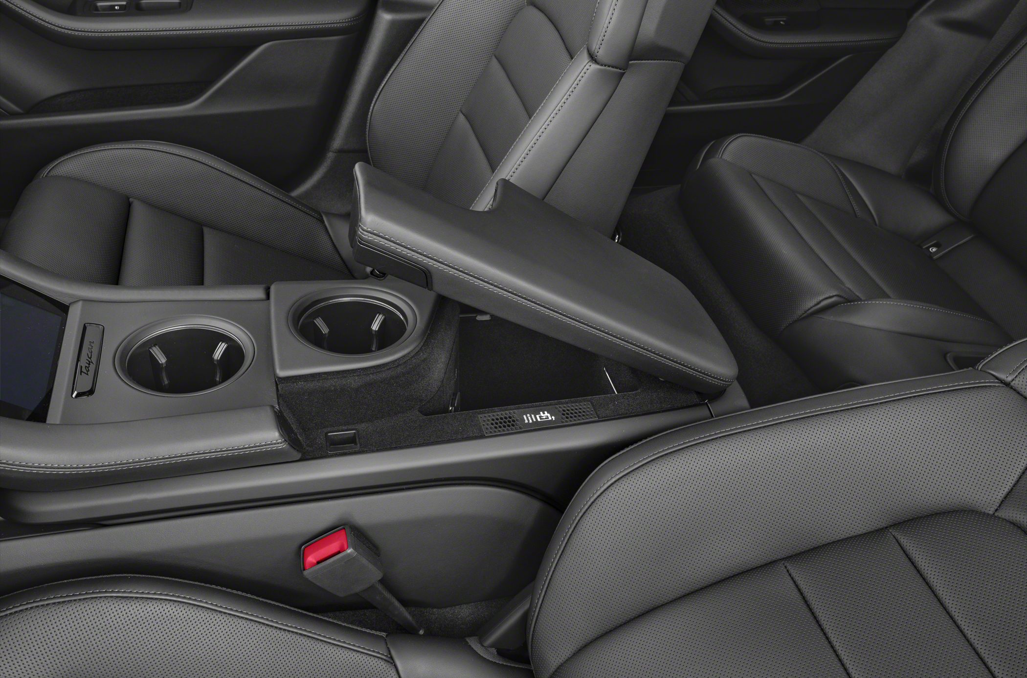 Center console storage with cupholders and luxury seating upholstery