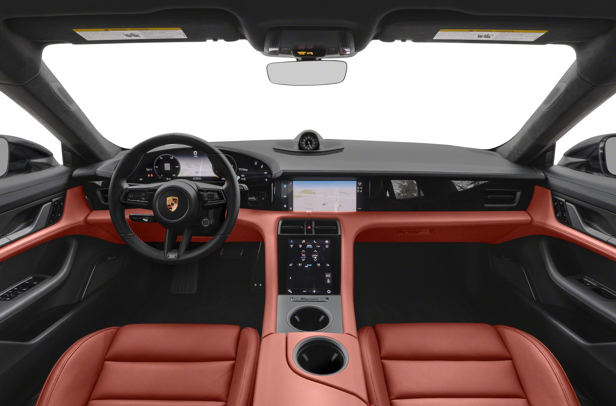 Luxury interior with digital dashboard and red leather seats