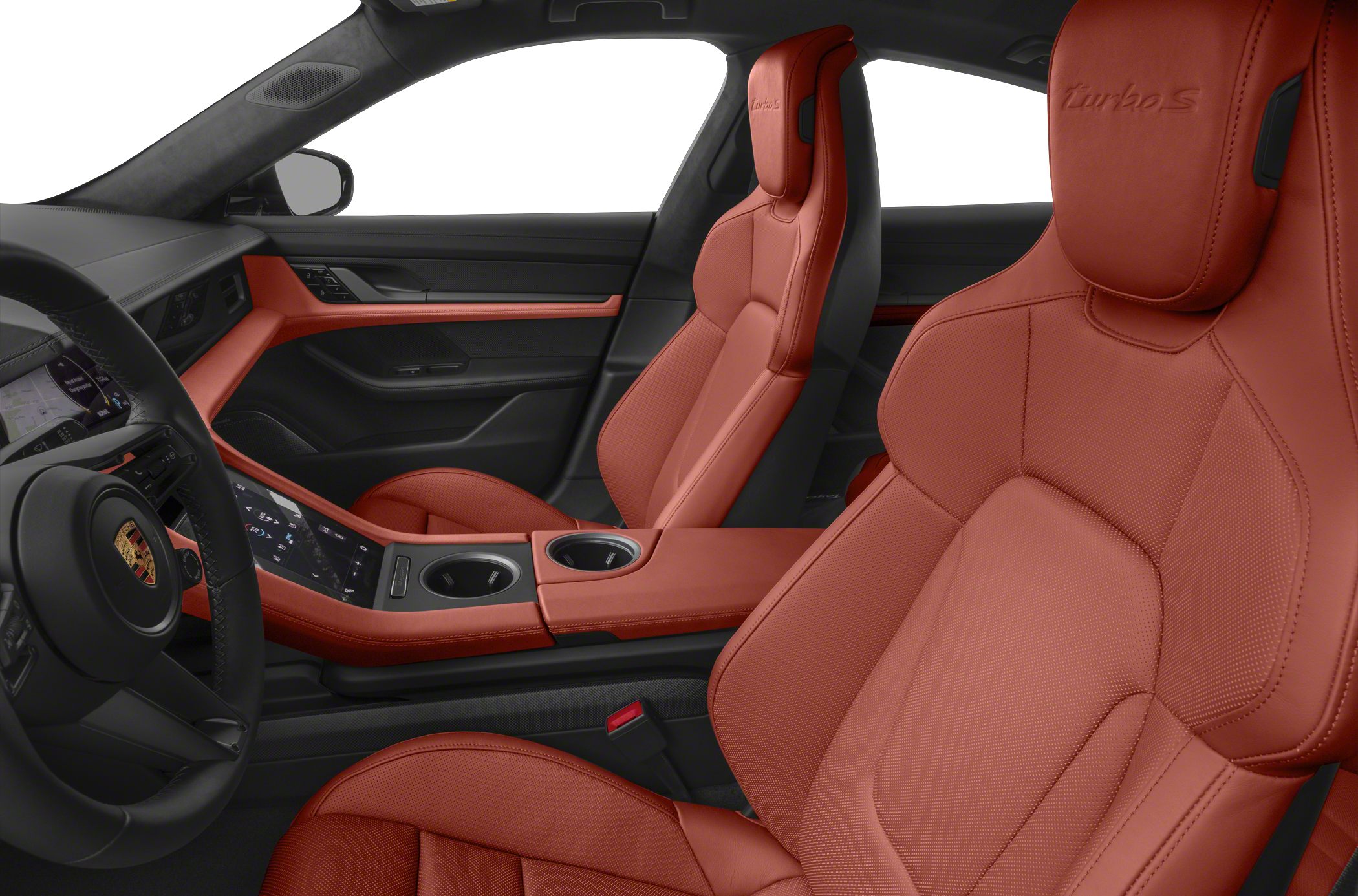 Red leather sports seats with modern interior design