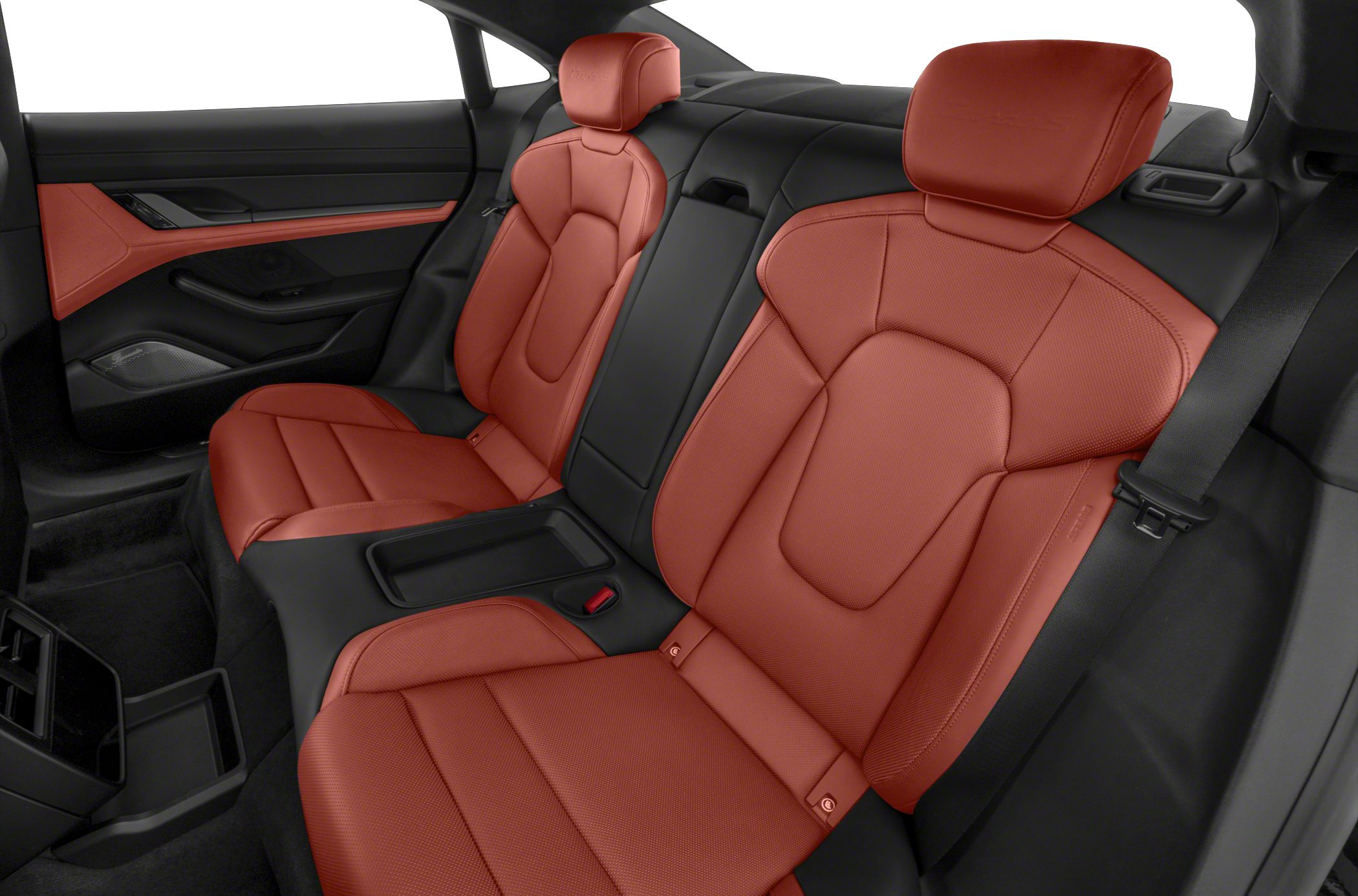 Premium rear leather seats with detailed stitching and central armrest