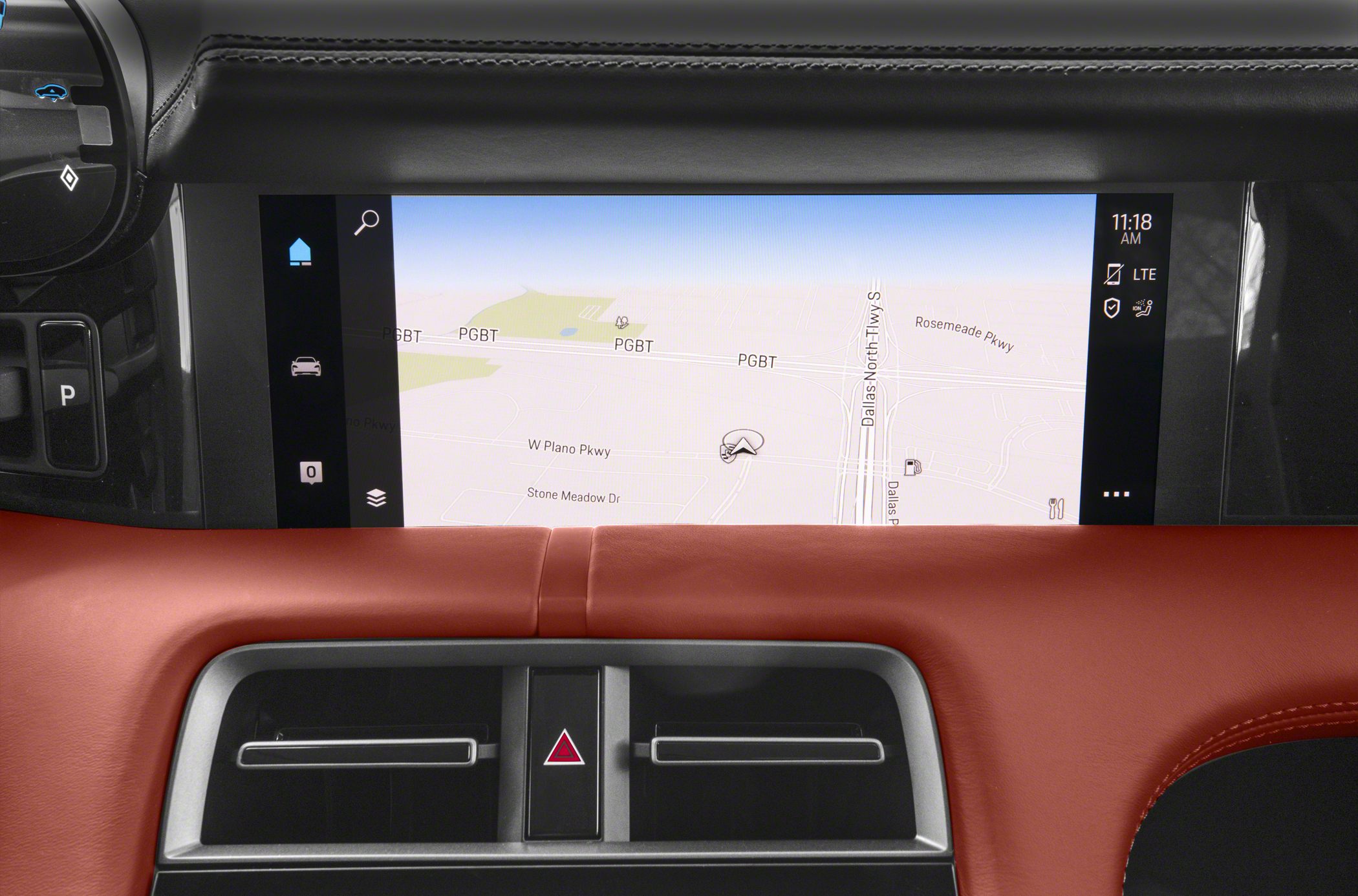Navigation touchscreen and dashboard air vents with hazard button