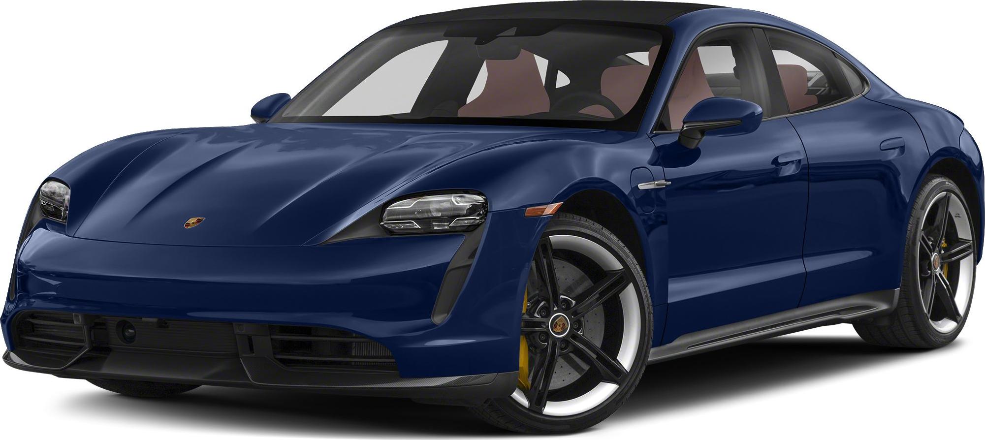 Front angled view of electric sports sedan with unique headlights