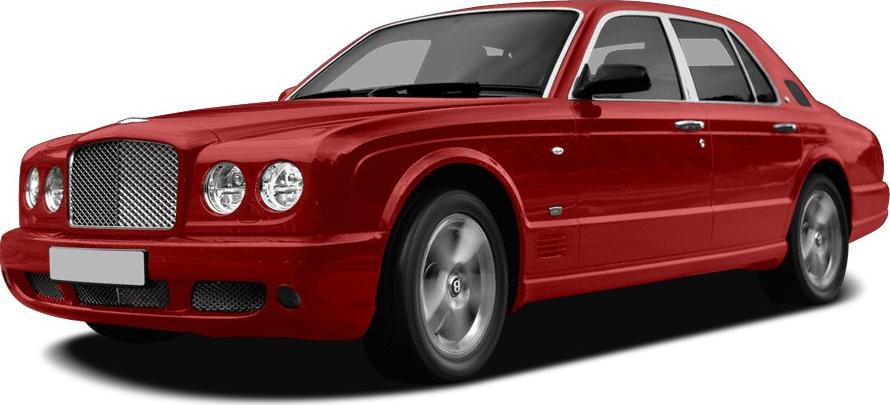 Red luxury sedan front side view with round headlights and mesh grille