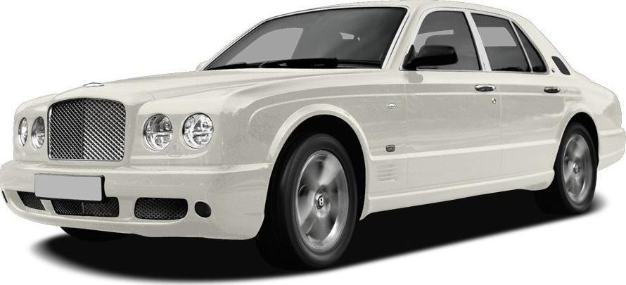 Front three-quarter view of luxury sedan with distinctive grille and round headlights