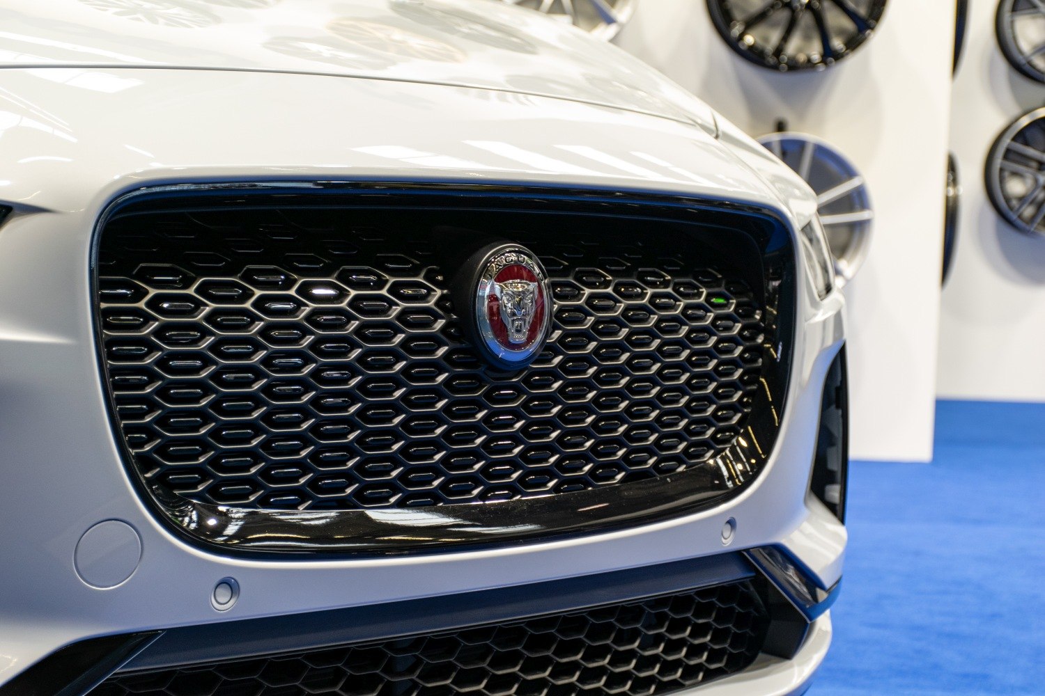 Jaguar I-Pace front grille with distinctive mesh pattern and emblem