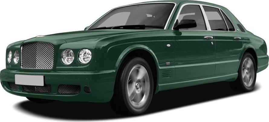Front three-quarter view of green luxury sedan with round headlights and chrome grille.