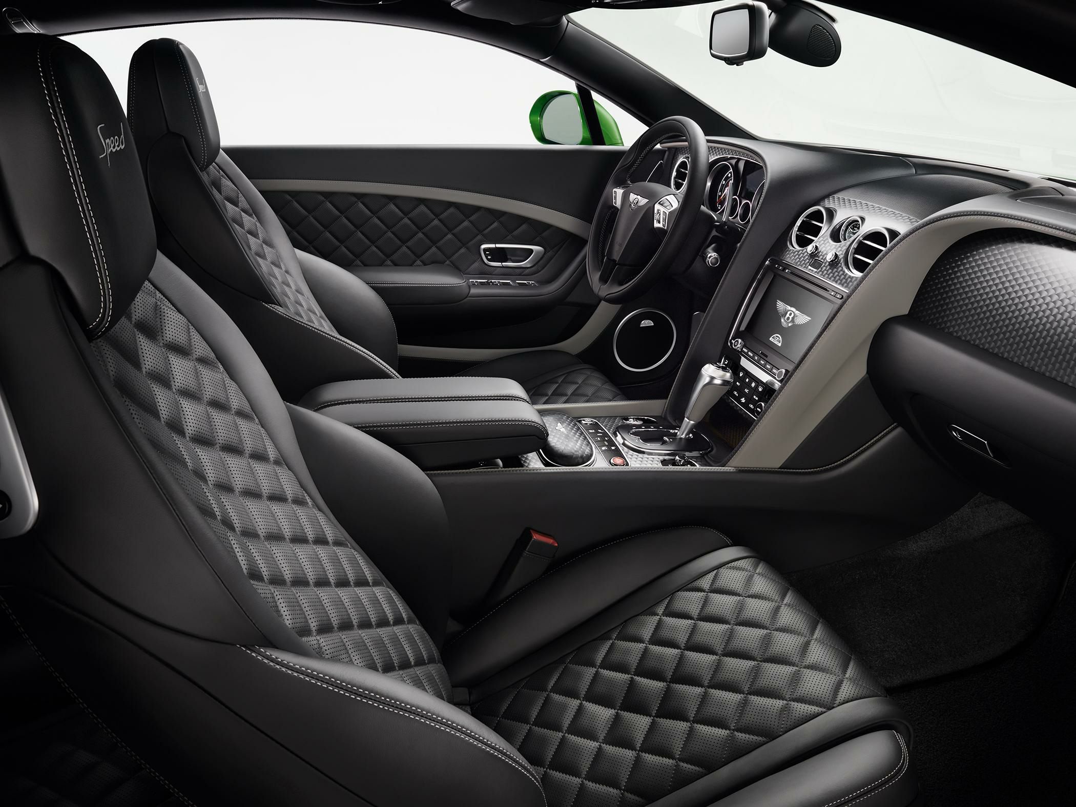Diamond-quilted leather seats and carbon fiber dashboard trim
