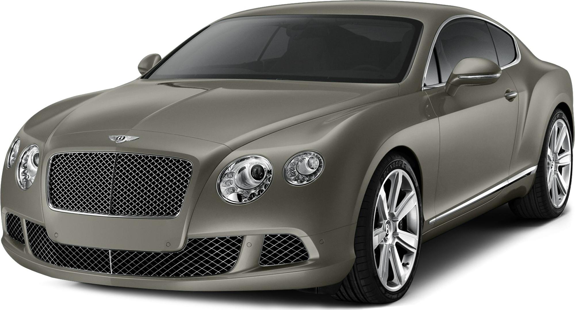 Front side view of a luxury coupe with Bentley grille and sleek body lines