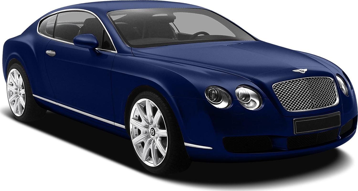 Front side view of a luxury coupe with iconic grille and round headlights