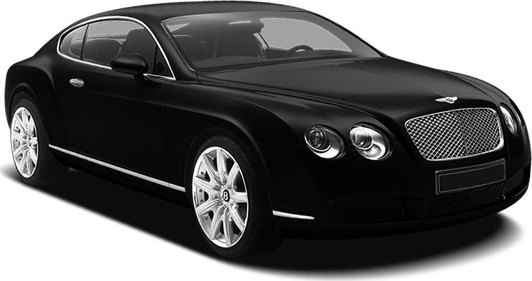 Sleek black coupe with distinctive front grille and dual round headlights