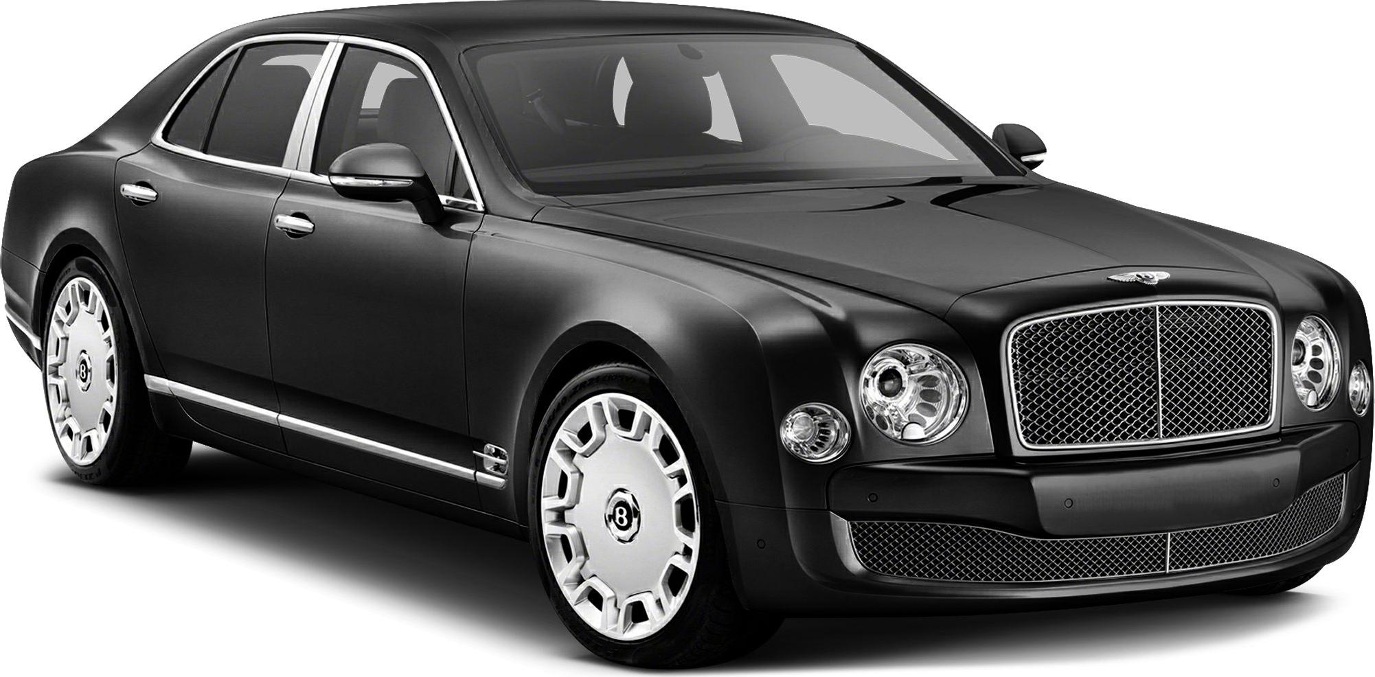Luxury sedan front side view with distinctive grille and round headlights