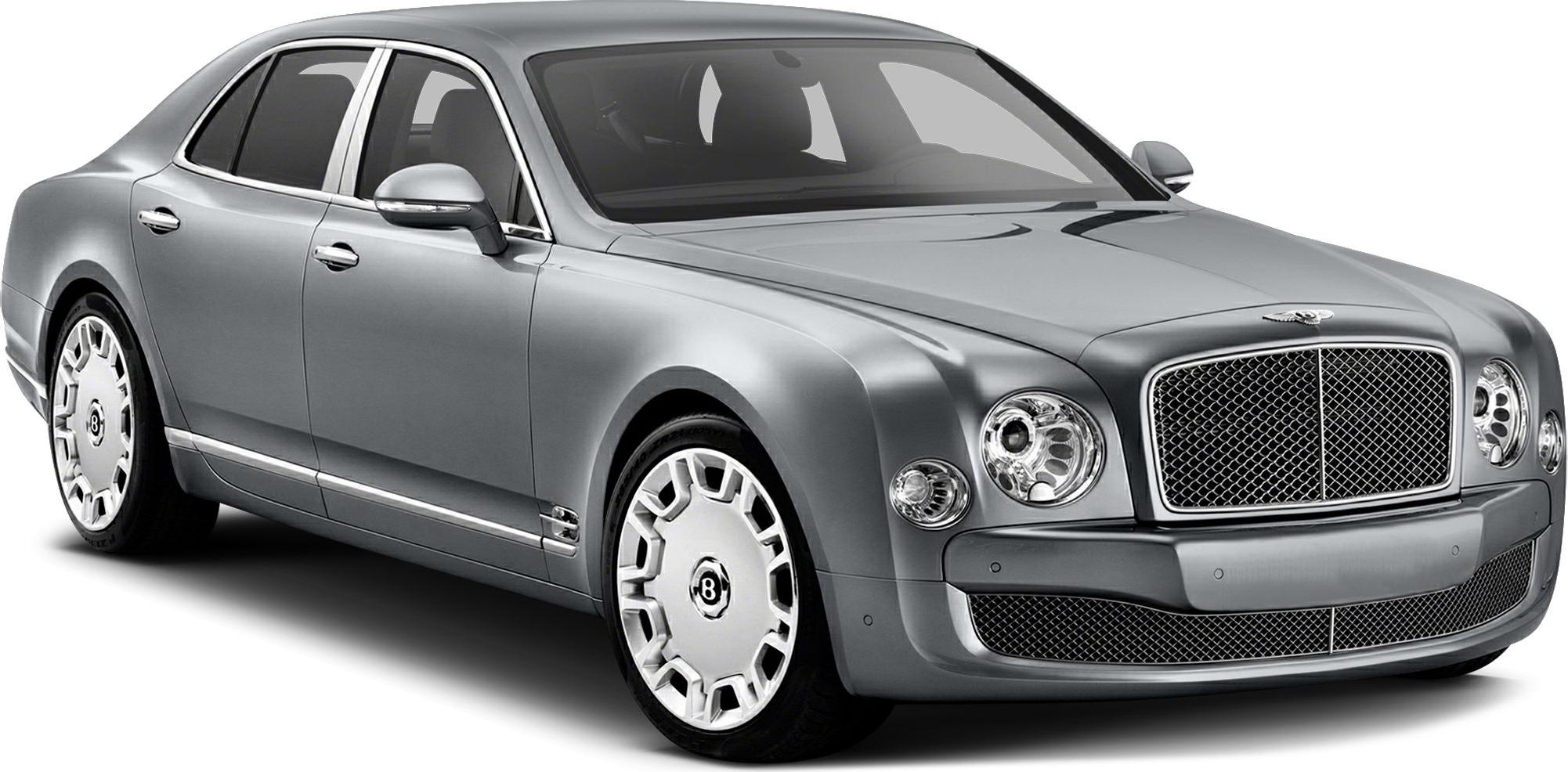 Luxury sedan with prominent mesh grille and round headlights in silver.