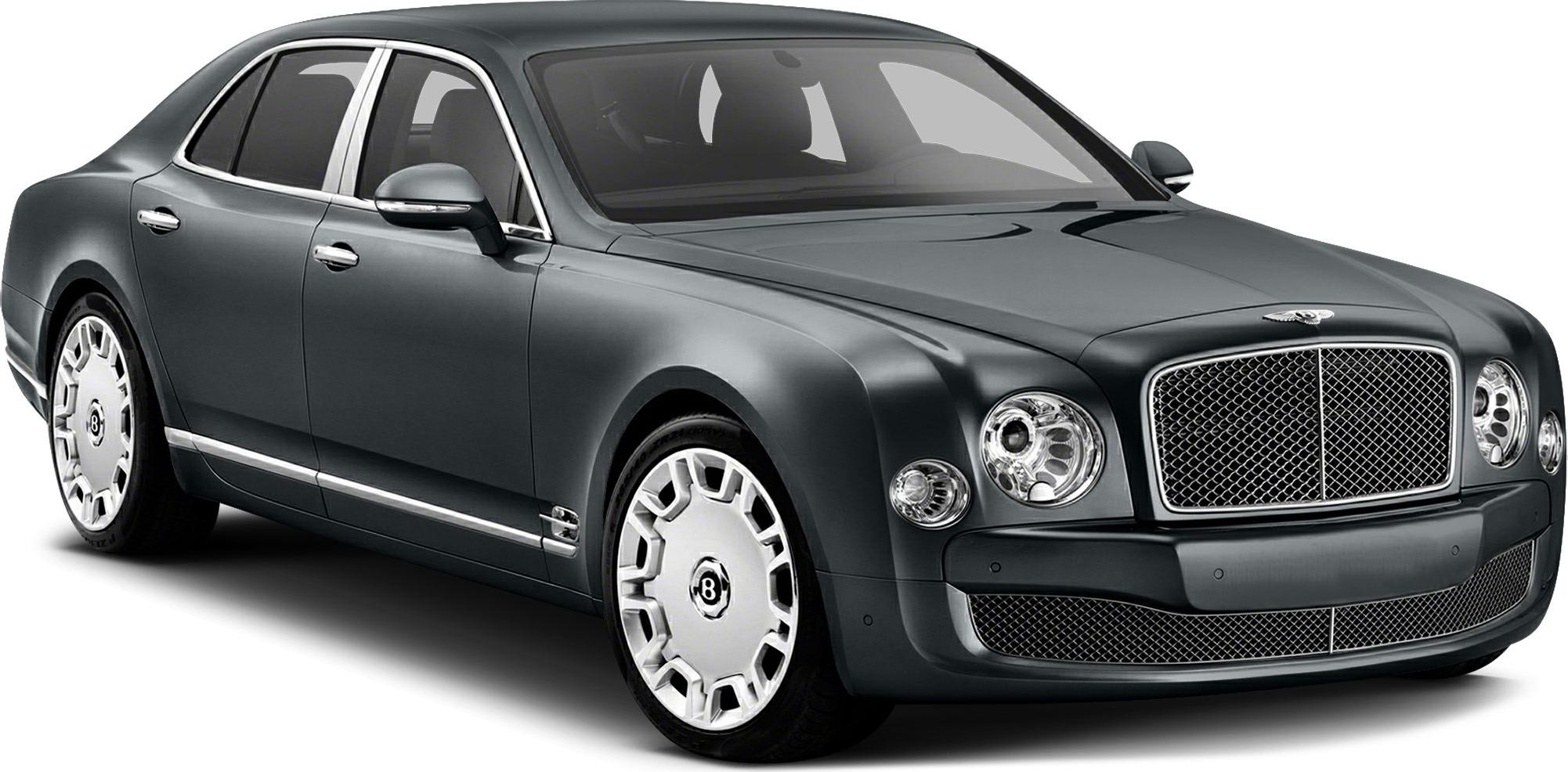 Luxury sedan front side view with iconic grille and round headlights