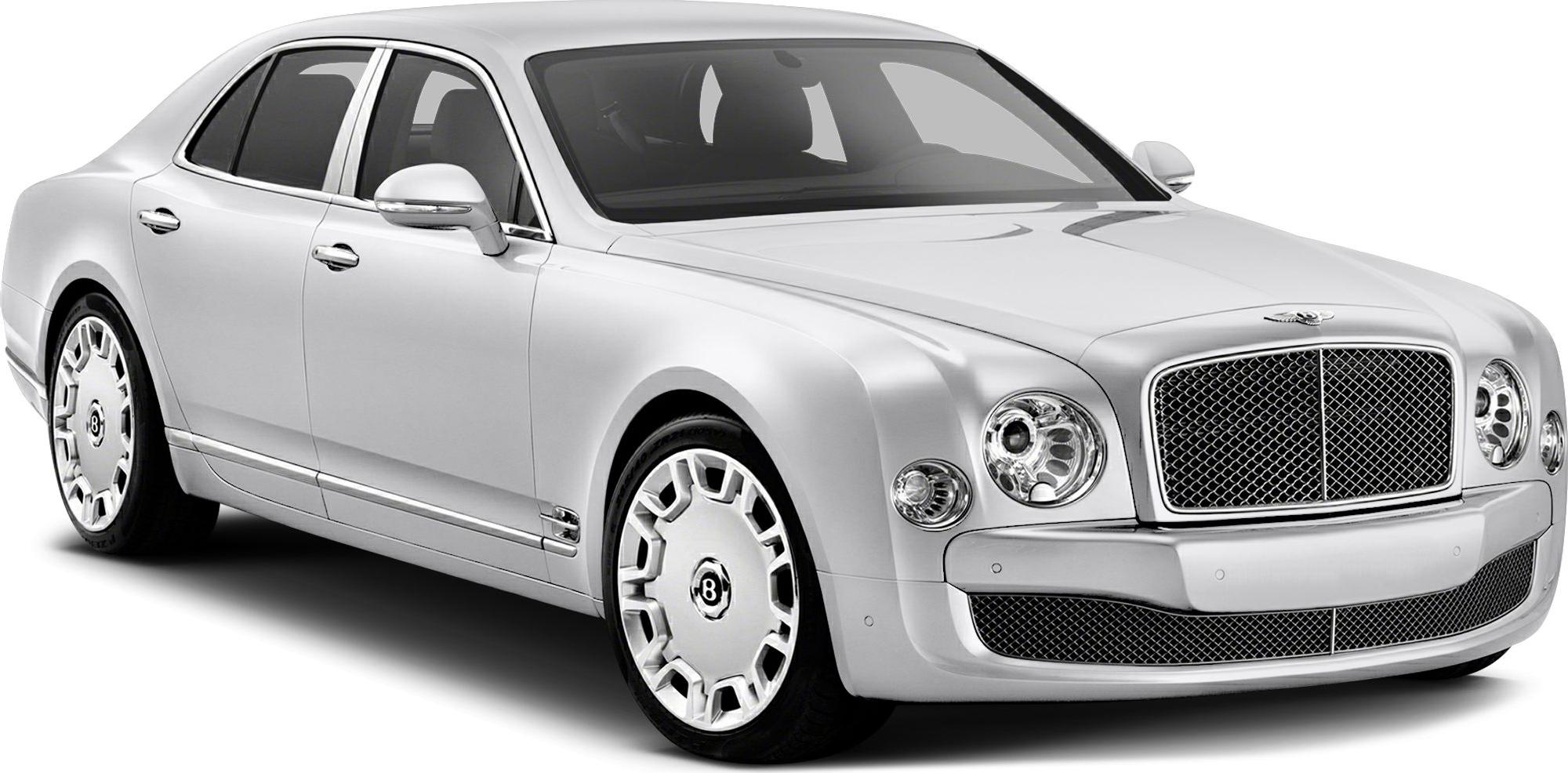 Luxury sedan front view with iconic grille and round headlights