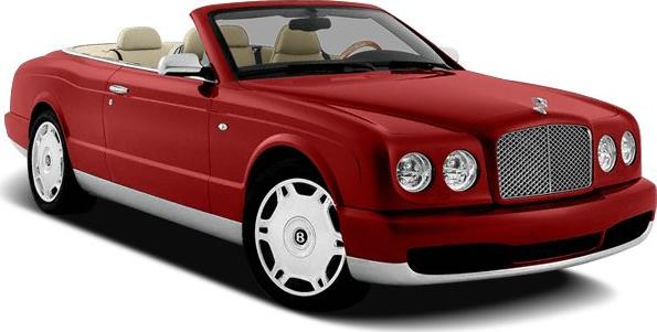 Red convertible with classic mesh grille and dual round headlights