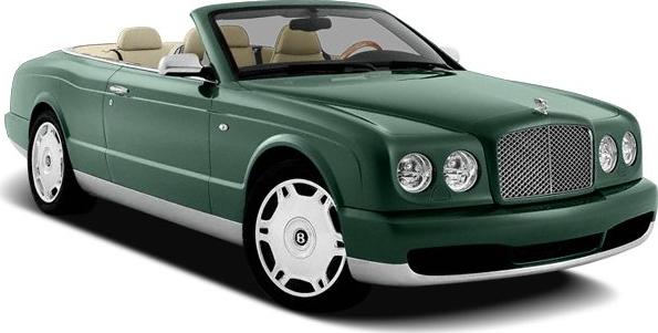Convertible luxury sedan with green body and plush interior seats