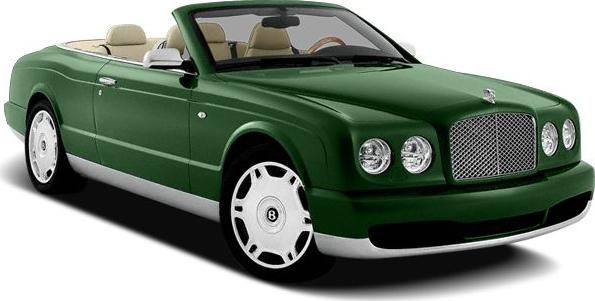 Green luxury convertible with beige interior and classic Bentley grille