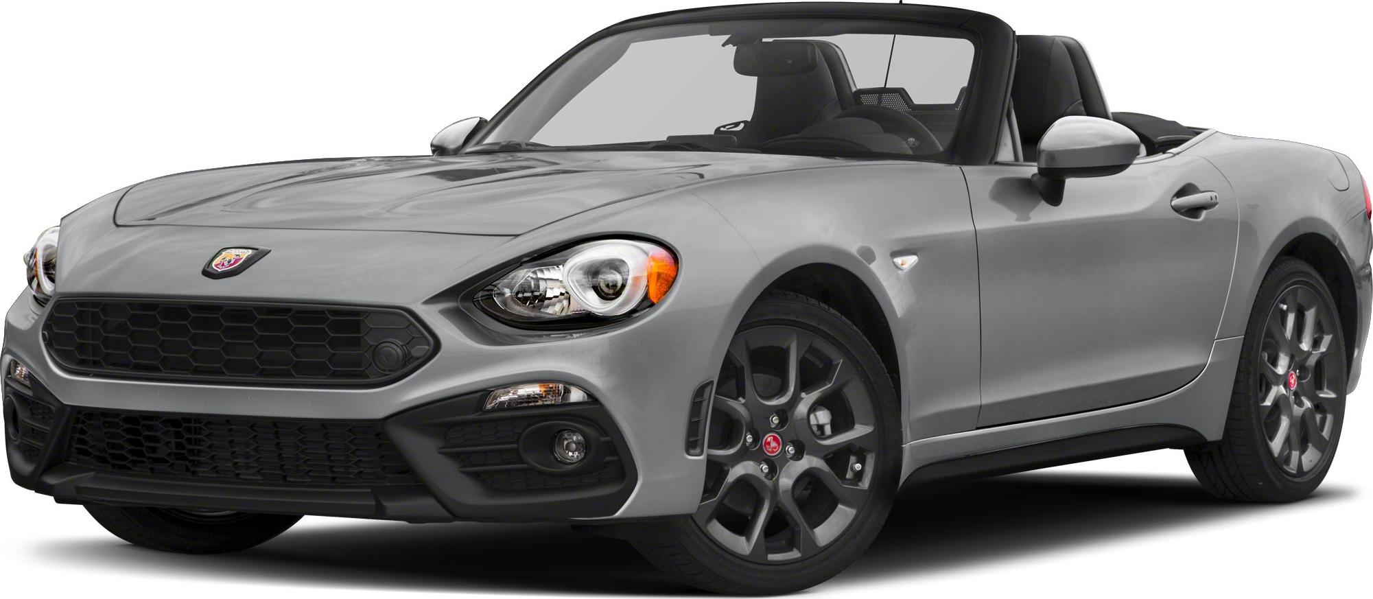 Front view of a gray convertible sports car with prominent grille and alloy wheels
