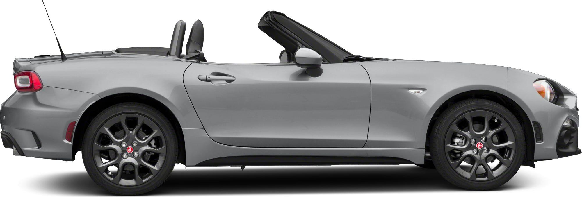 Side profile of a gray convertible with sporty wheels and open roof