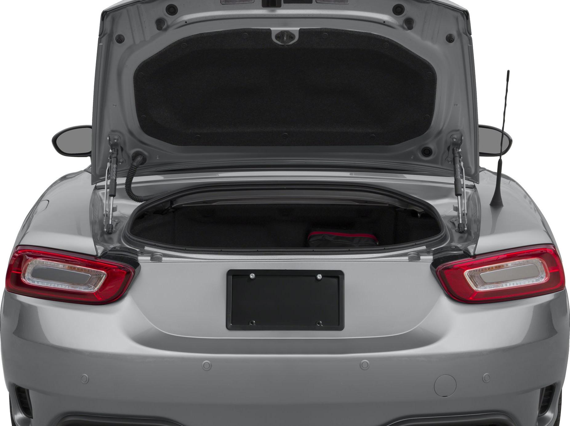 Rear view with open trunk and distinct taillights