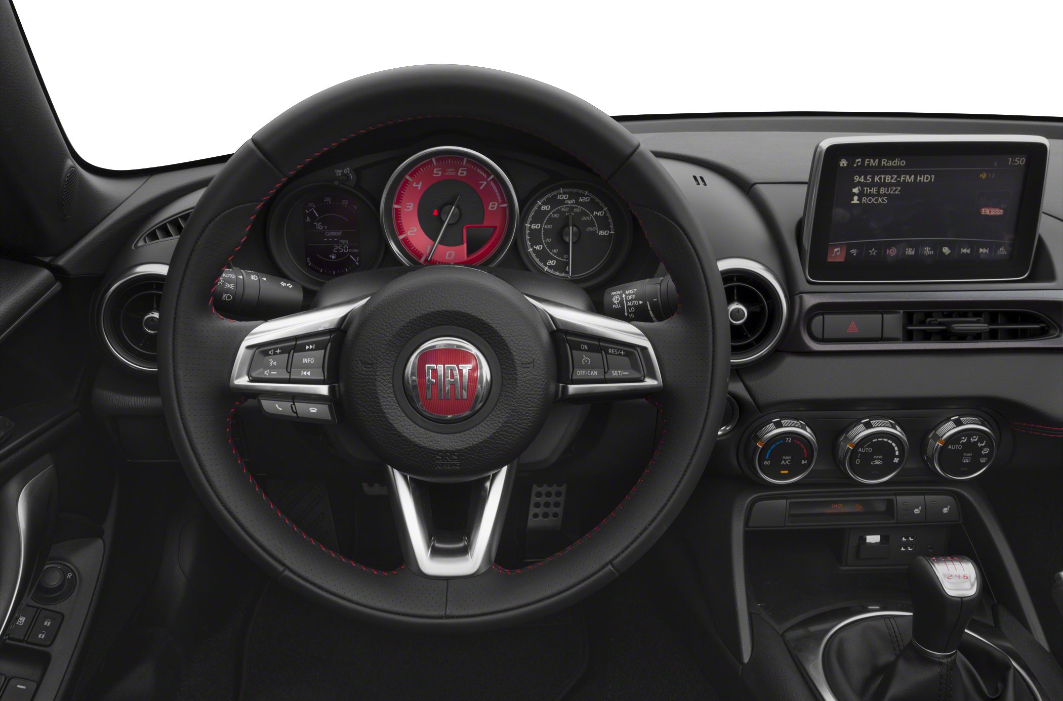 Steering wheel with dashboard gauges and infotainment system