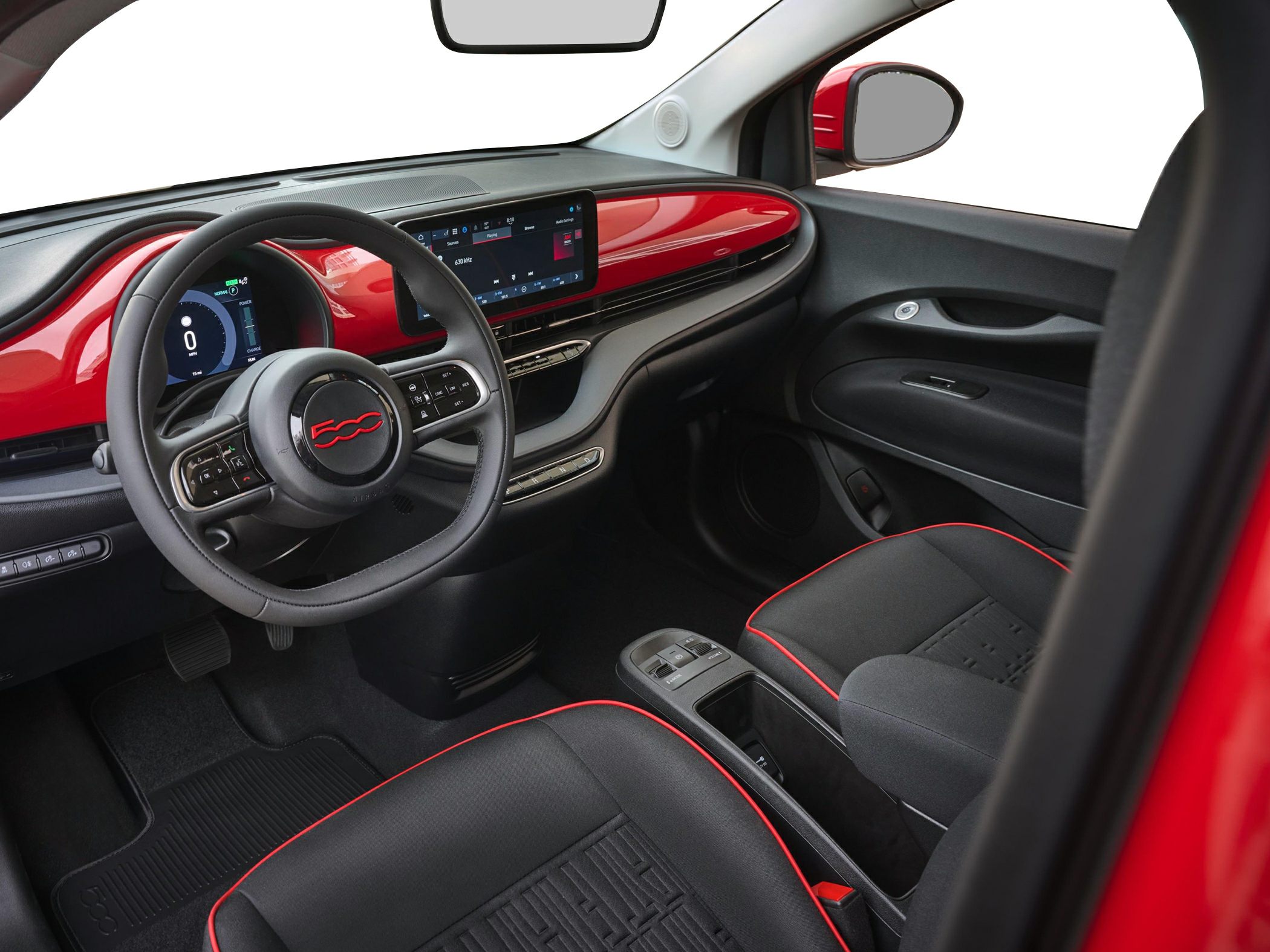 Modern electric vehicle interior with digital dashboard and infotainment screen