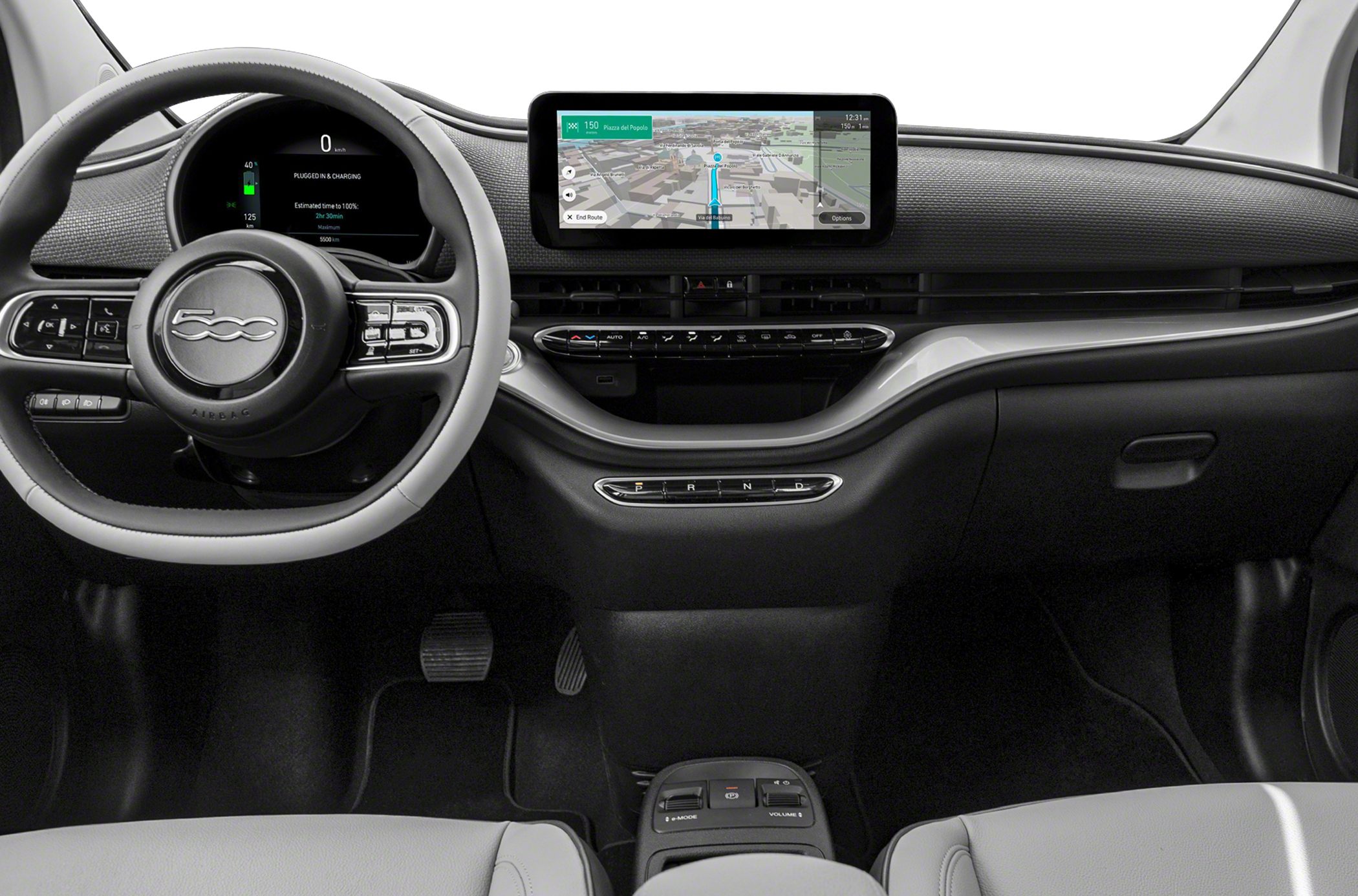 Dashboard with digital display and touchscreen infotainment