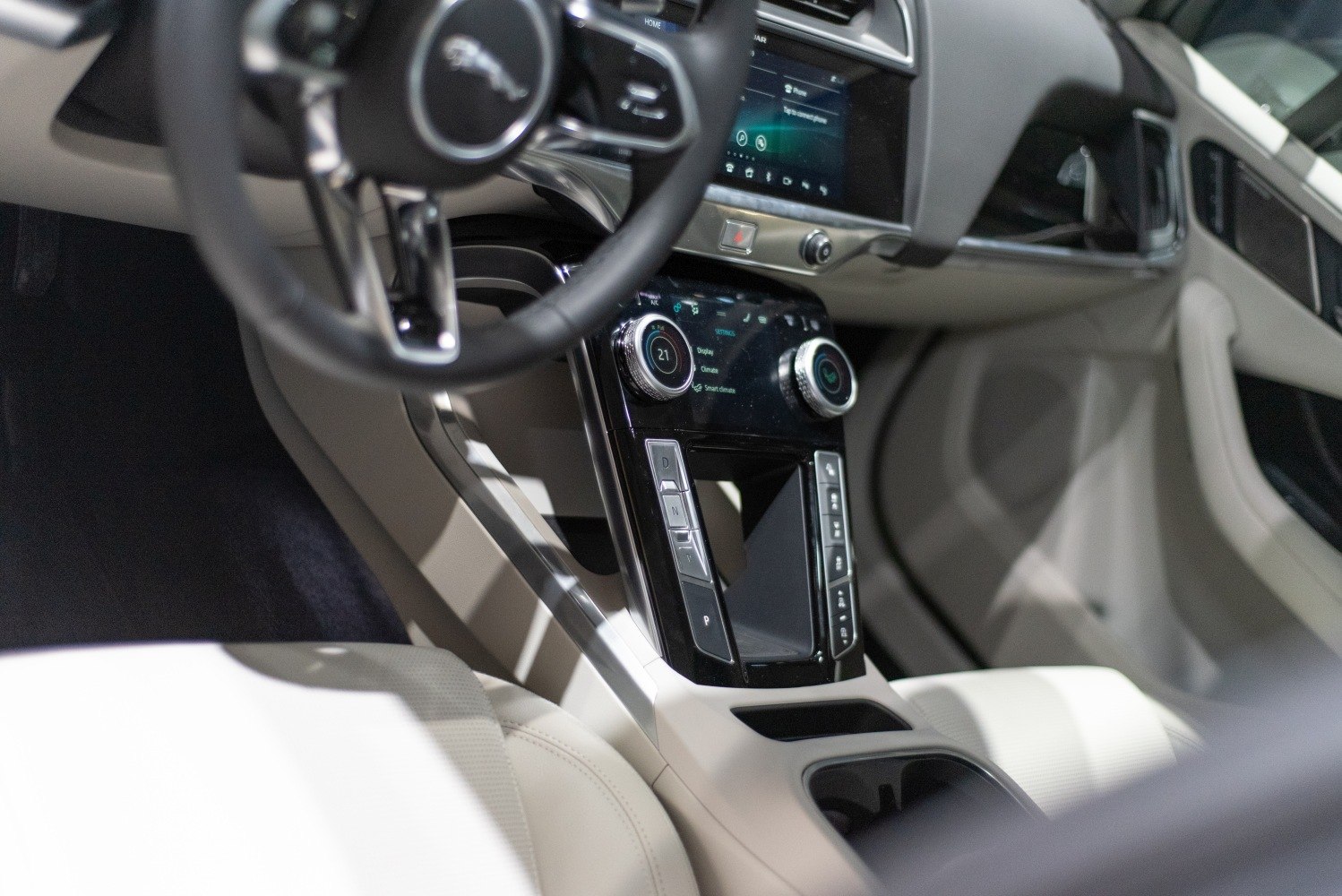 Interior center console with touchscreen and climate controls