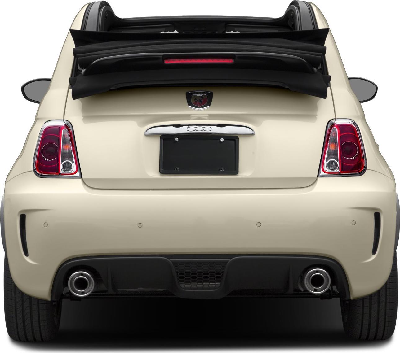 Rear view with retractable soft top and dual exhaust pipes
