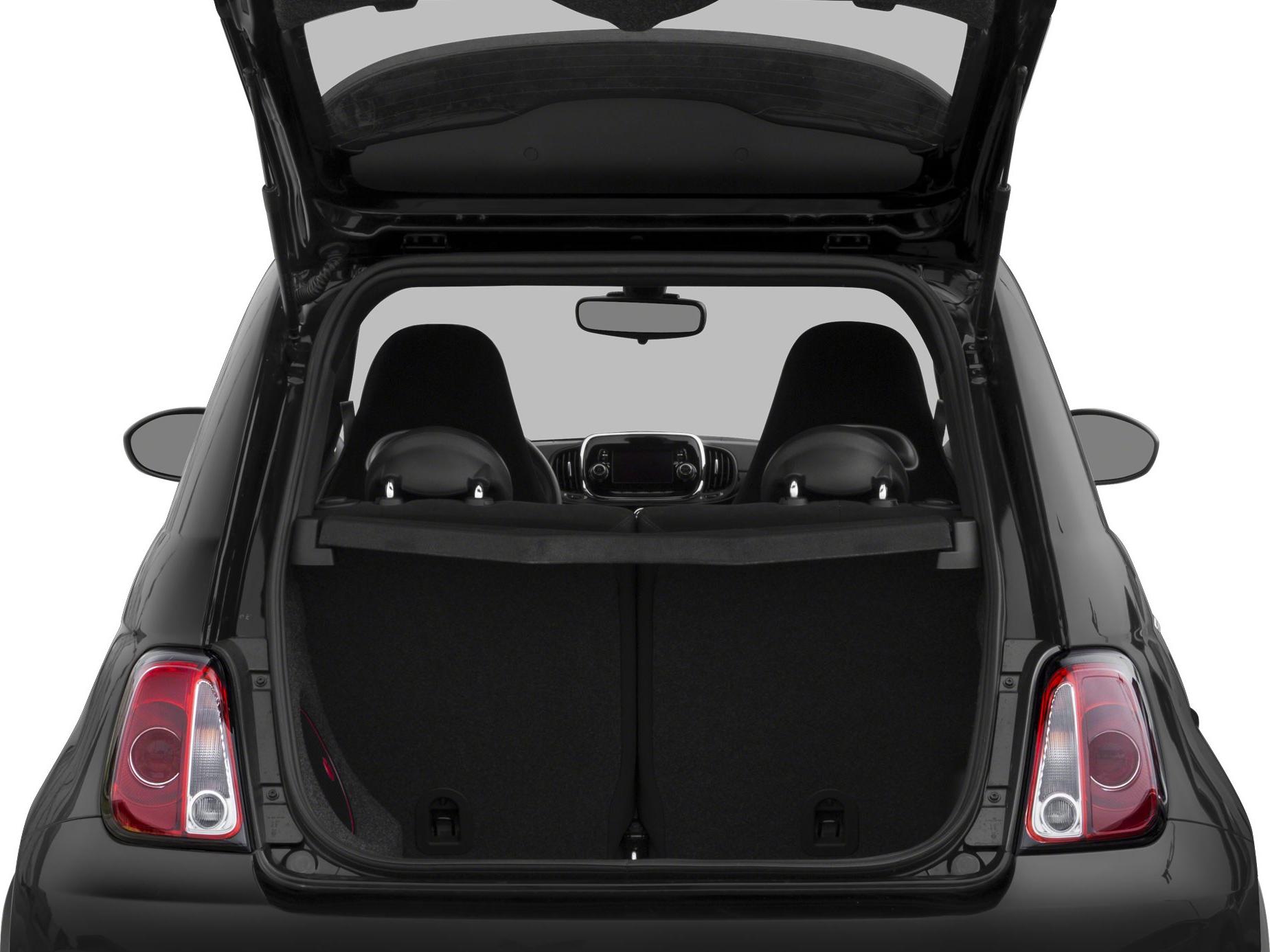 Open trunk with visible cargo space and two front seats