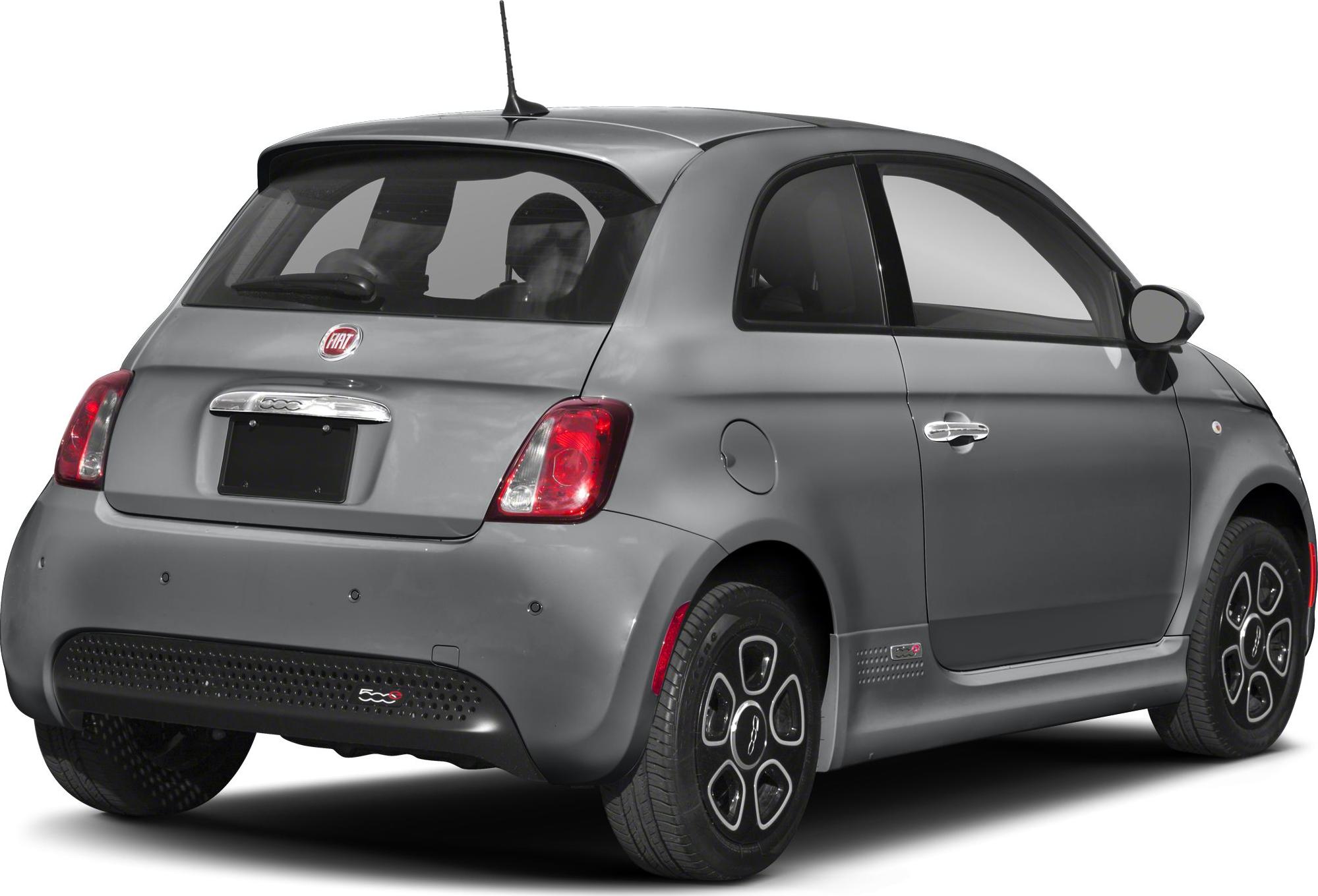 Rear view of small electric hatchback with unique alloy wheels
