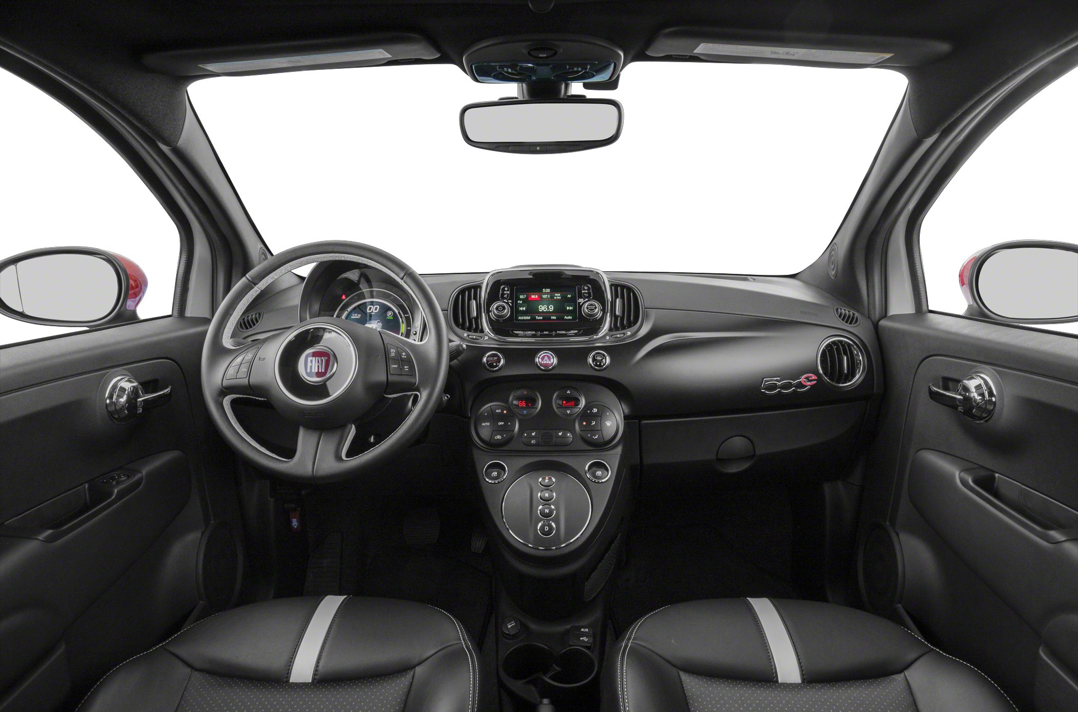 Dashboard and steering wheel with center console and infotainment system