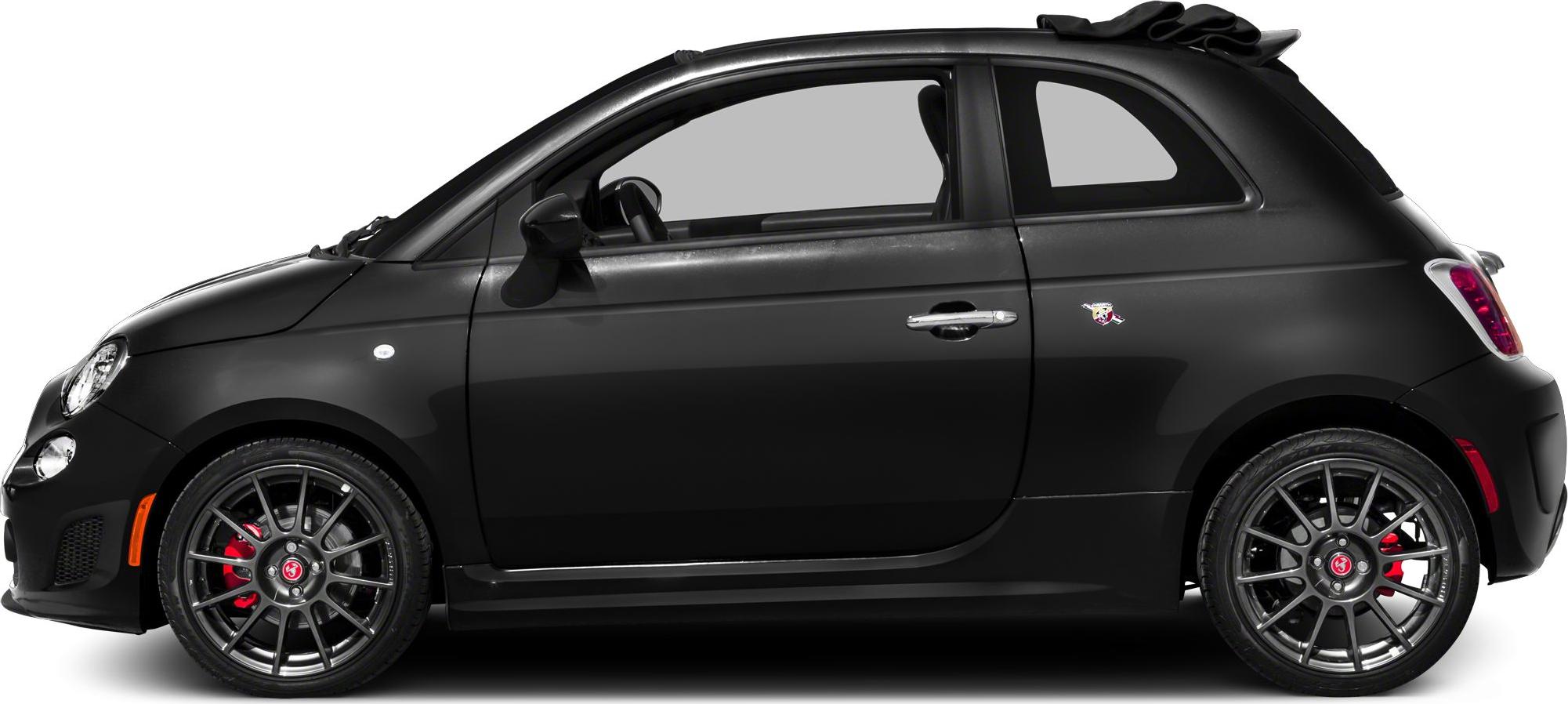 Side view of a compact convertible with folded fabric roof and sporty alloy wheels