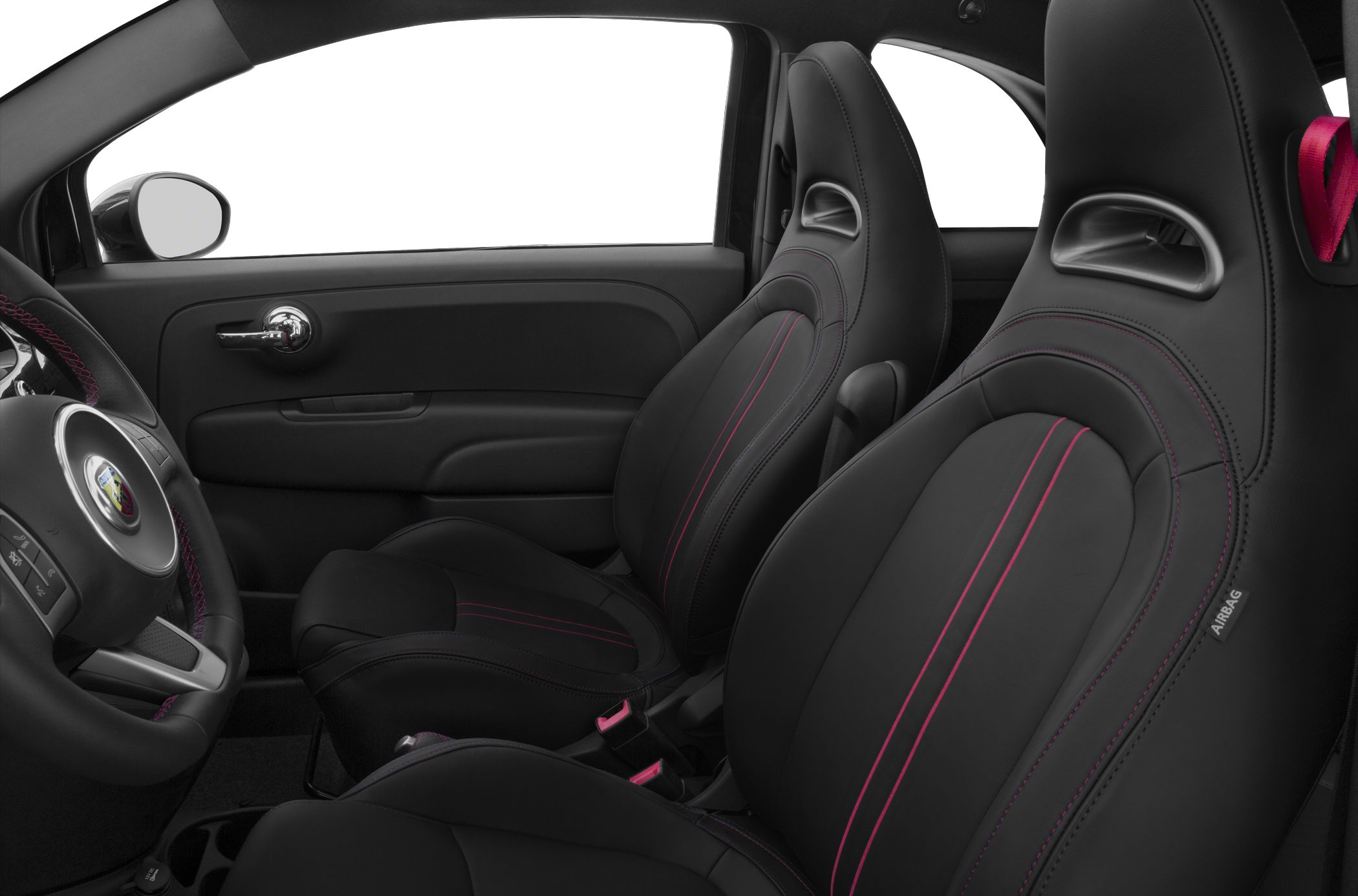 Sporty black leather front seats with red stitching