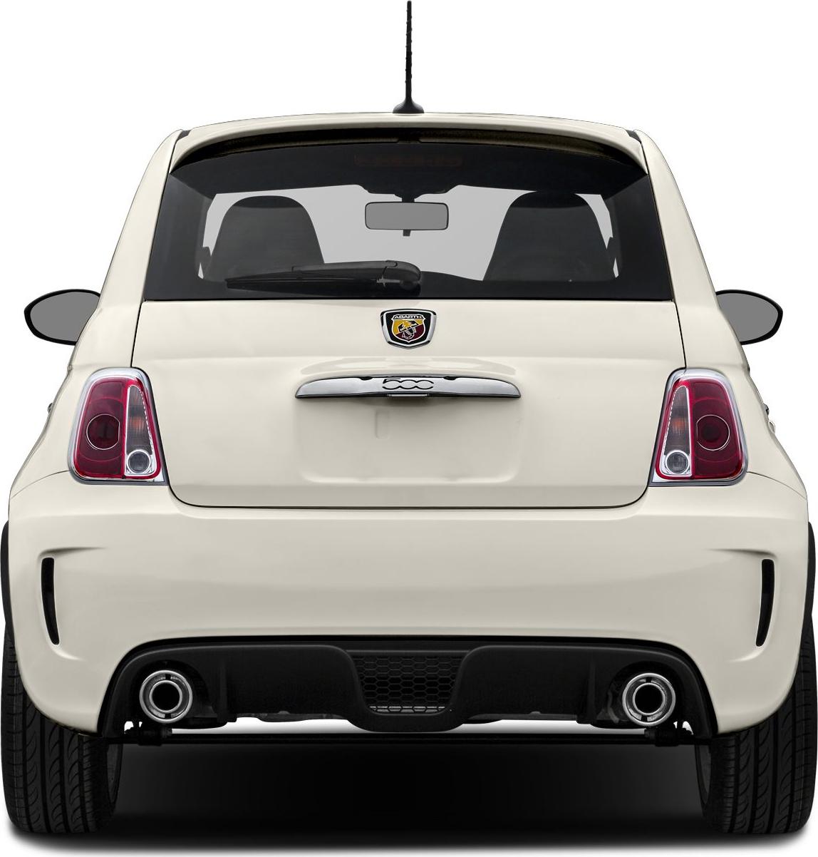 Rear hatchback view with dual exhaust and tinted rear window