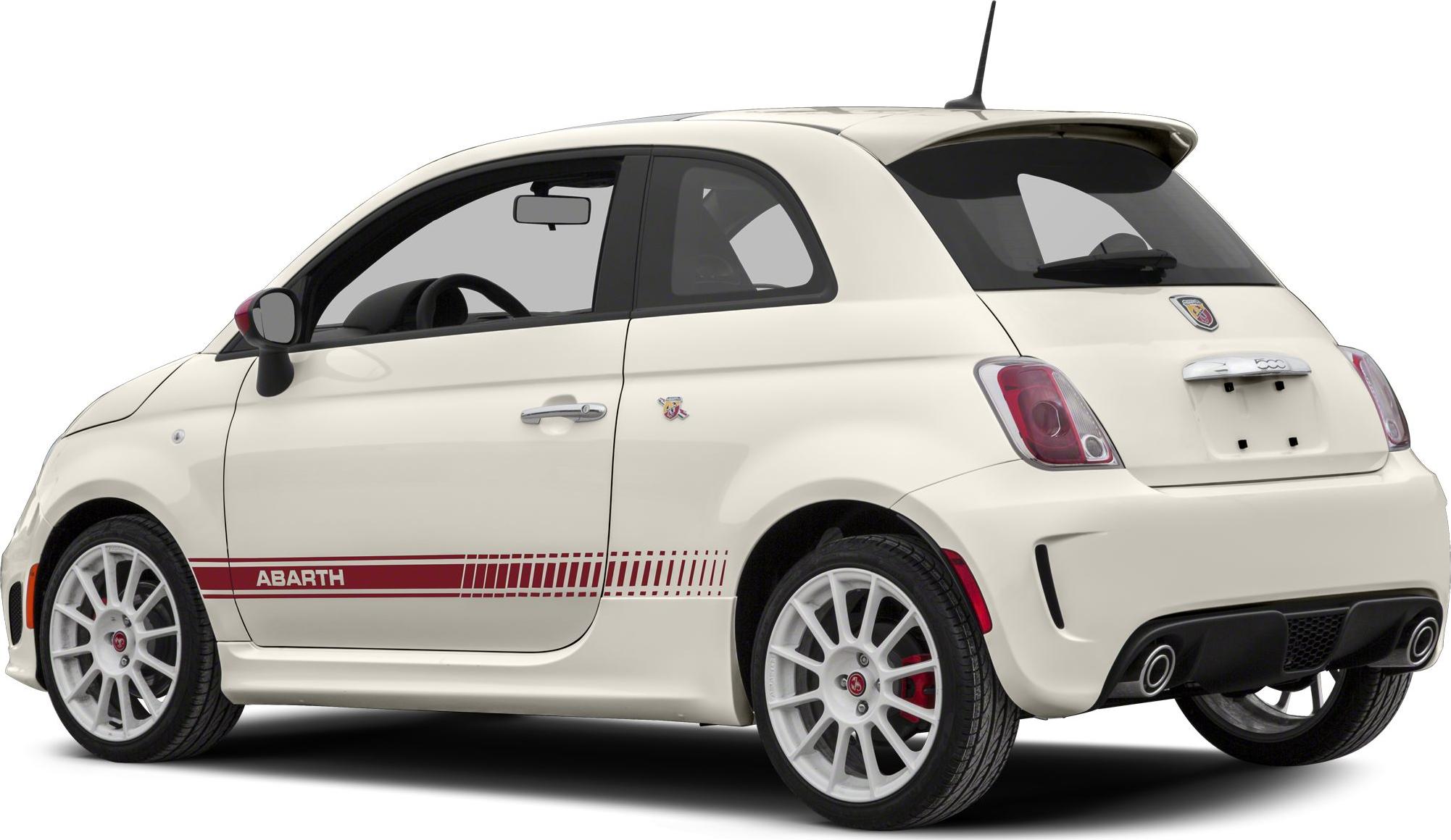 Rear side view of sporty compact hatchback with Abarth branding and dual exhausts.