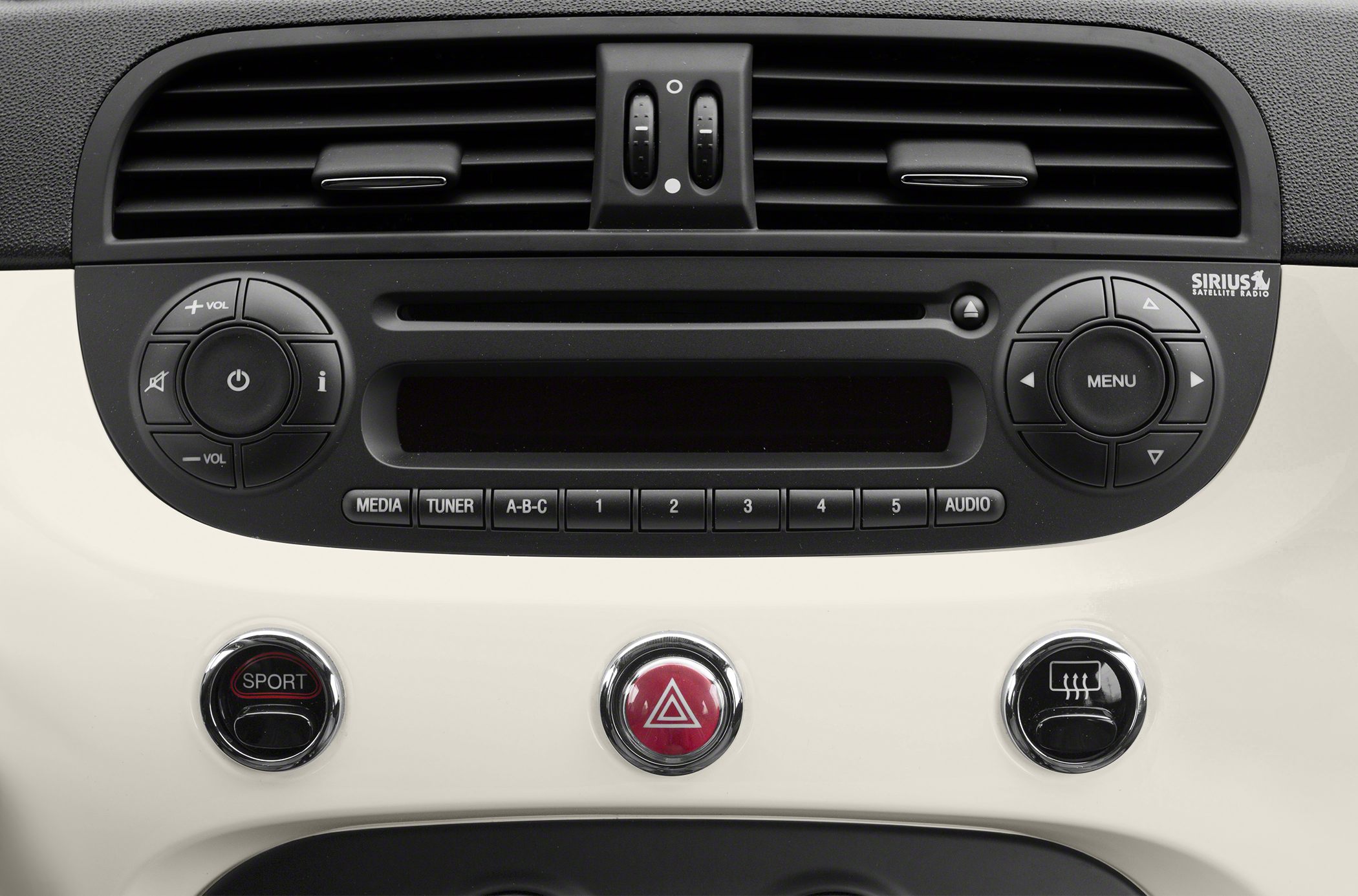 Dashboard radio unit, air vents, and control buttons