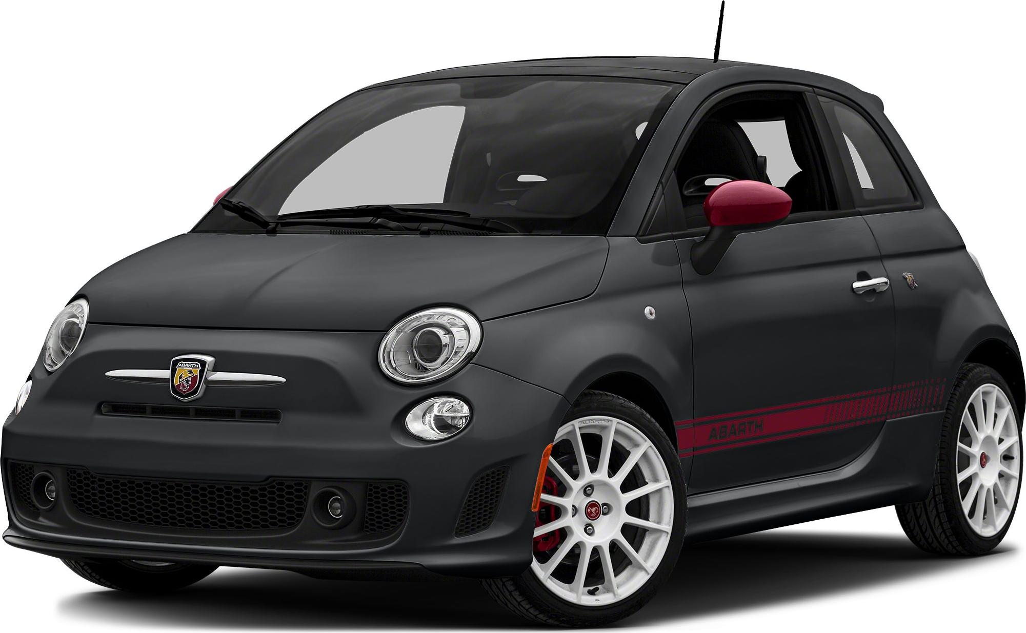 Matte black 500 Abarth with red side mirrors and white multi-spoke rims