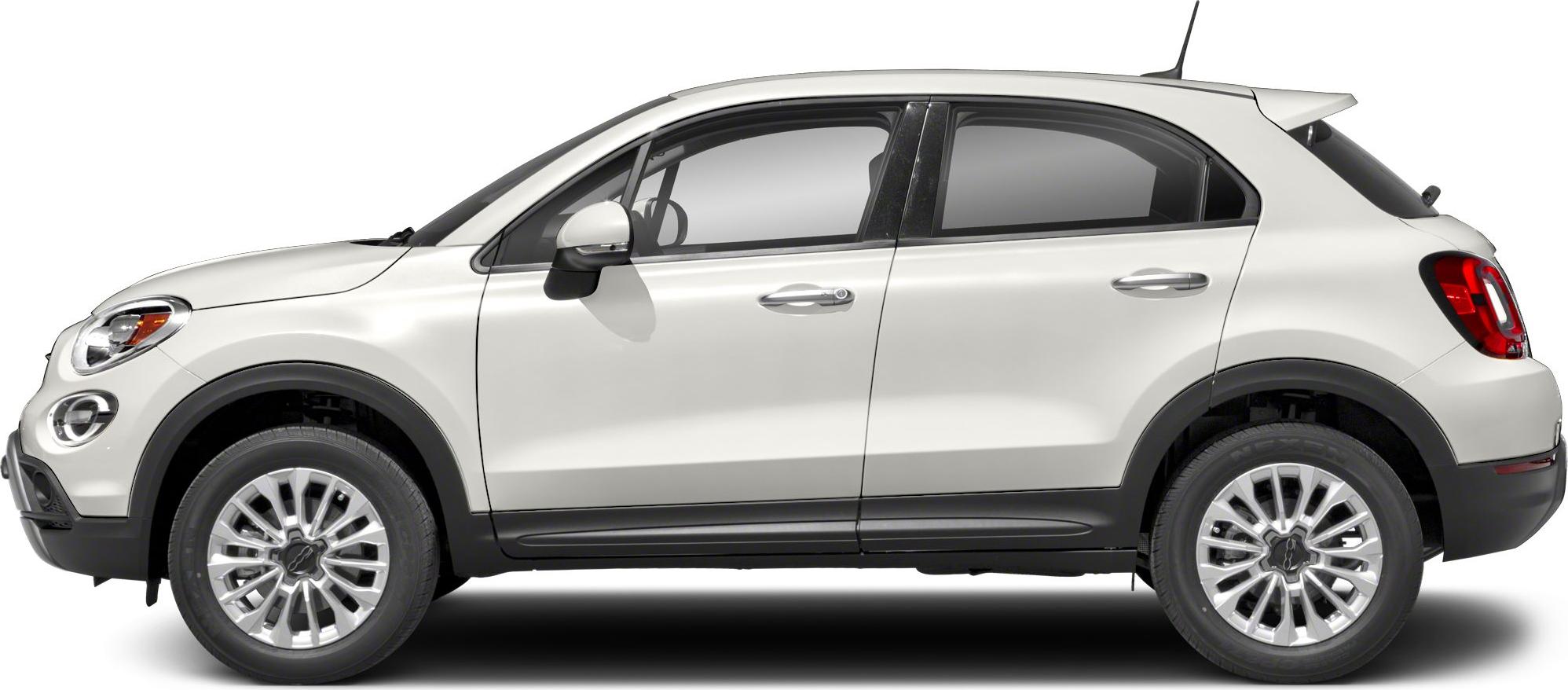 Side view of white compact SUV with alloy wheels and rear spoiler